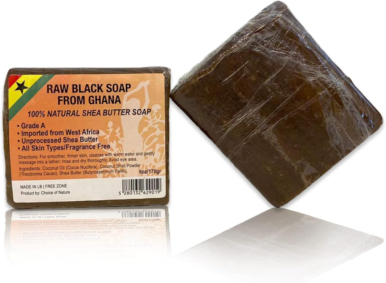 African Black Soap - 6 Oz / 170 G - Exfoliating Organic Bar for Acne, Dry Skin, Moisturizing, Hydrating Soap Bar Face and Body Wash - with Shea Butter, Cocoa Butter and Coconut Oil, for Women and Men | from Ghana image number 2