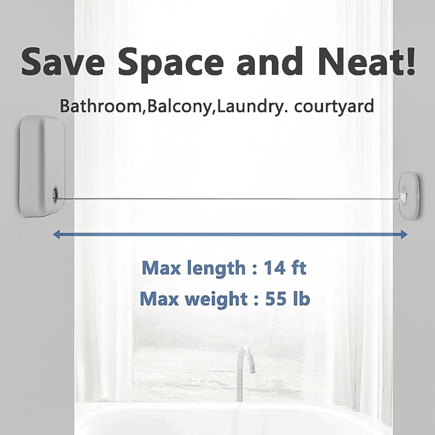 MUYXGYFE Premium Retractable Clothesline | Heavy Duty Retracting Rope Line for Clothes or Laundry, Perfect for Indoor or Outdoor Use and Travel or Camping Can Lock to Prevent Sagging(Gray) image number 2