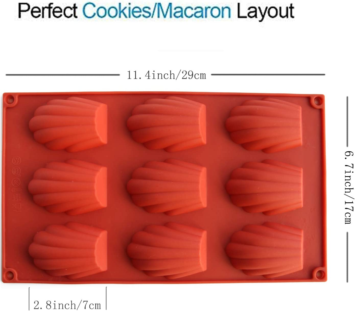 Madeleine Pan, 2 Pack Silicone Madeline Cookies Pan, 9 Cavities Madeline Mold Nonstick Baking Pan for Make Madeleine Cookies, Madeleines (Red) - Red image number 5