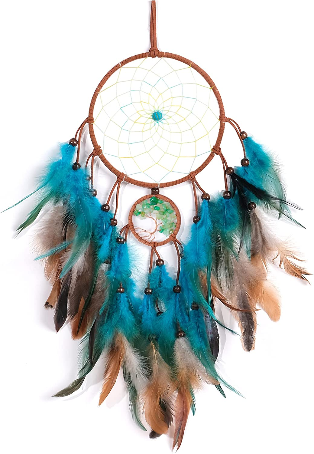 Dream Catchers with Blue Feathers, Handmade Boho Traditional Circular Net Dreamcatcher Wall Hanging Decor for Bedroom Dorm Home Ornaments Craft Gift (Black Circle)
