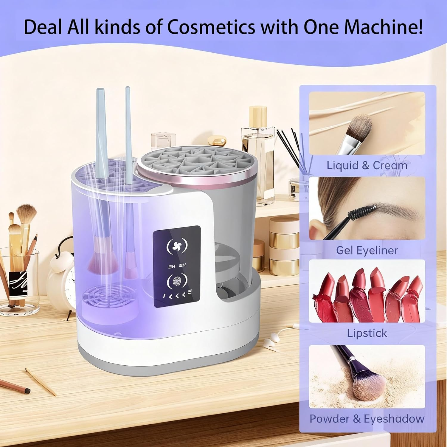 Zoltrax Makeup Brush Cleaner Machine,3 in 1 Automatic Brushes with Makeup Brush Dryer and Holder,Portable USB Cosmetic Brushes Cleaner Tool for All Size Makeup Brushes,Contour, Eyeshadow,Blush Brush image number 2
