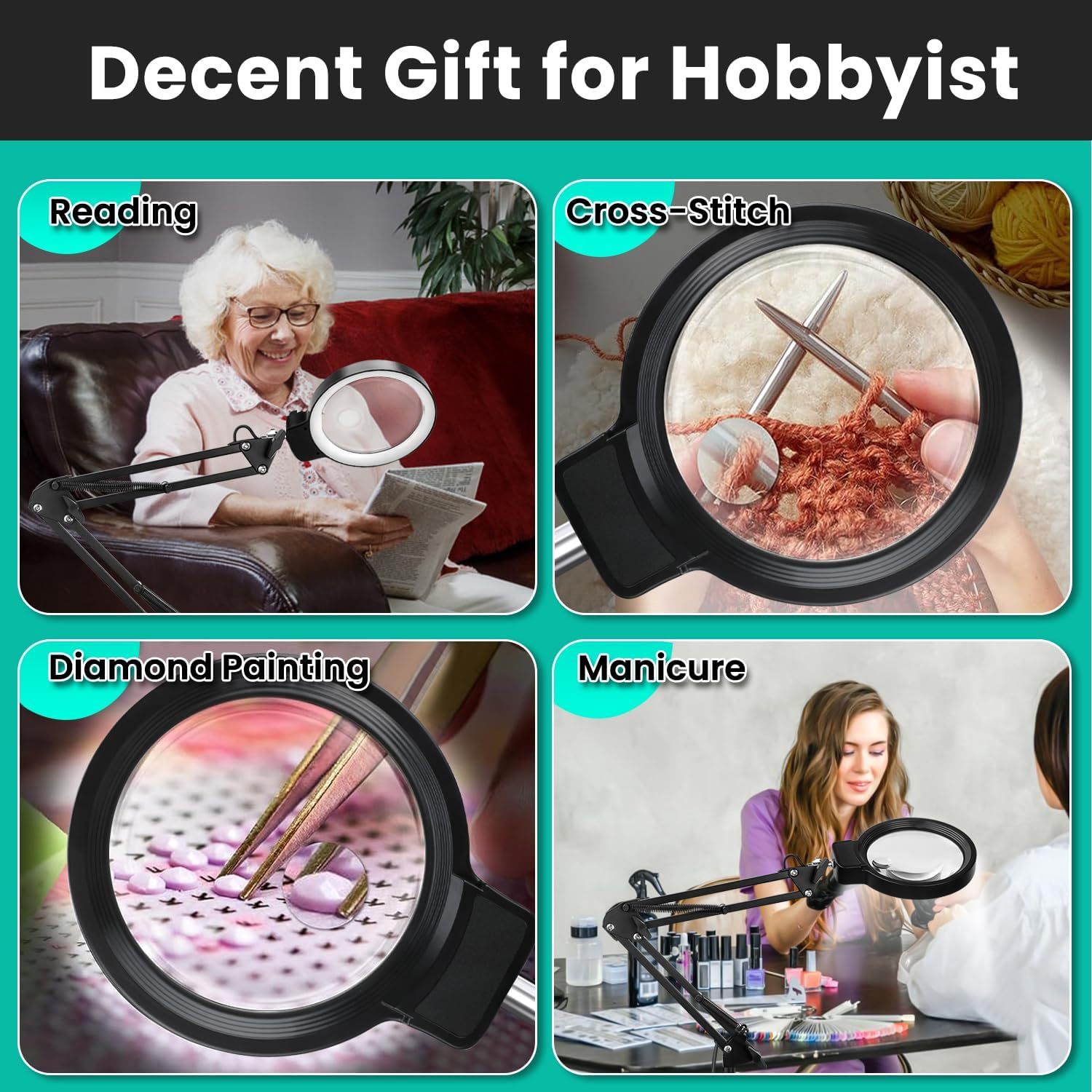 Lquan 20X 10X Magnifying Glass with Light and Stand, 72 LED Light, 3 Color Modes, Adjustable Brightness, 2 in 1 Adjustable Height Magnifier Floor Lamp for Repair, Sewing, Reading, Crafts, Hobbies image number 2