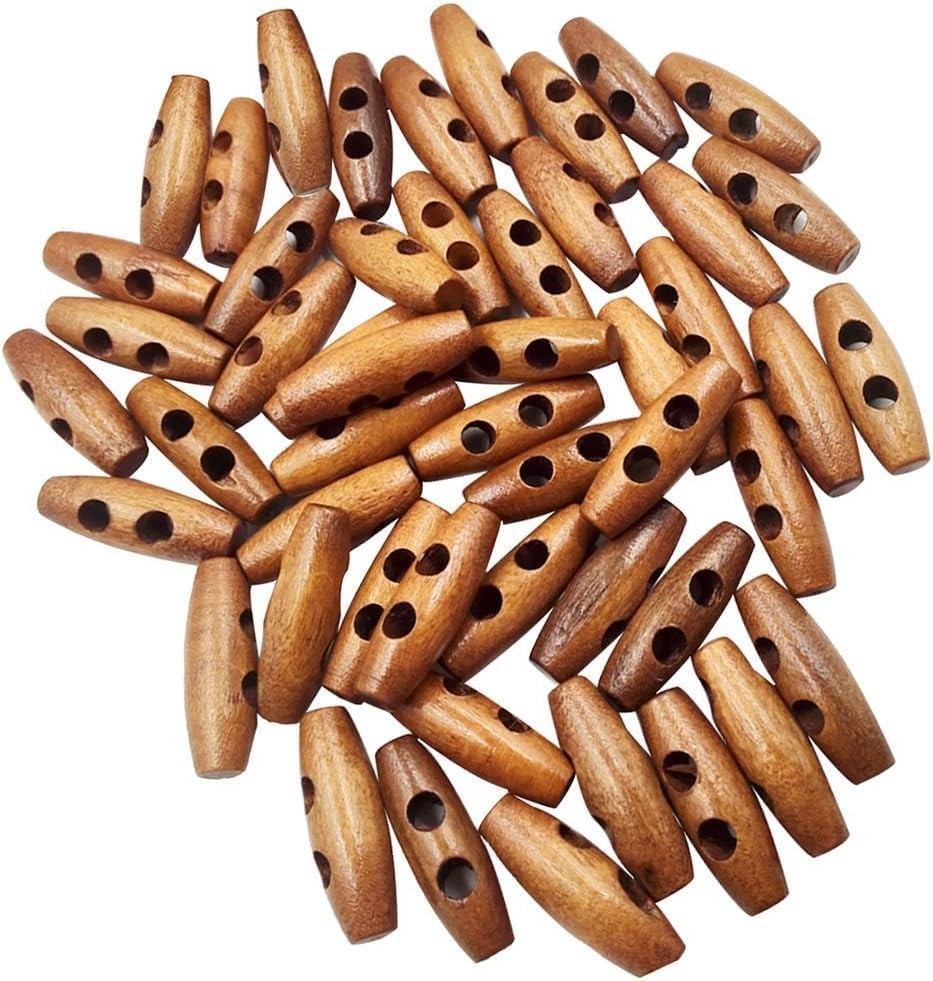 50 Pieces Olive Shape Wooden Toggles Buttons 2 Holes Sewing Buttons for Clothes Decor Everything Coat Trench Coat Button Accessories Fasteners image number 4