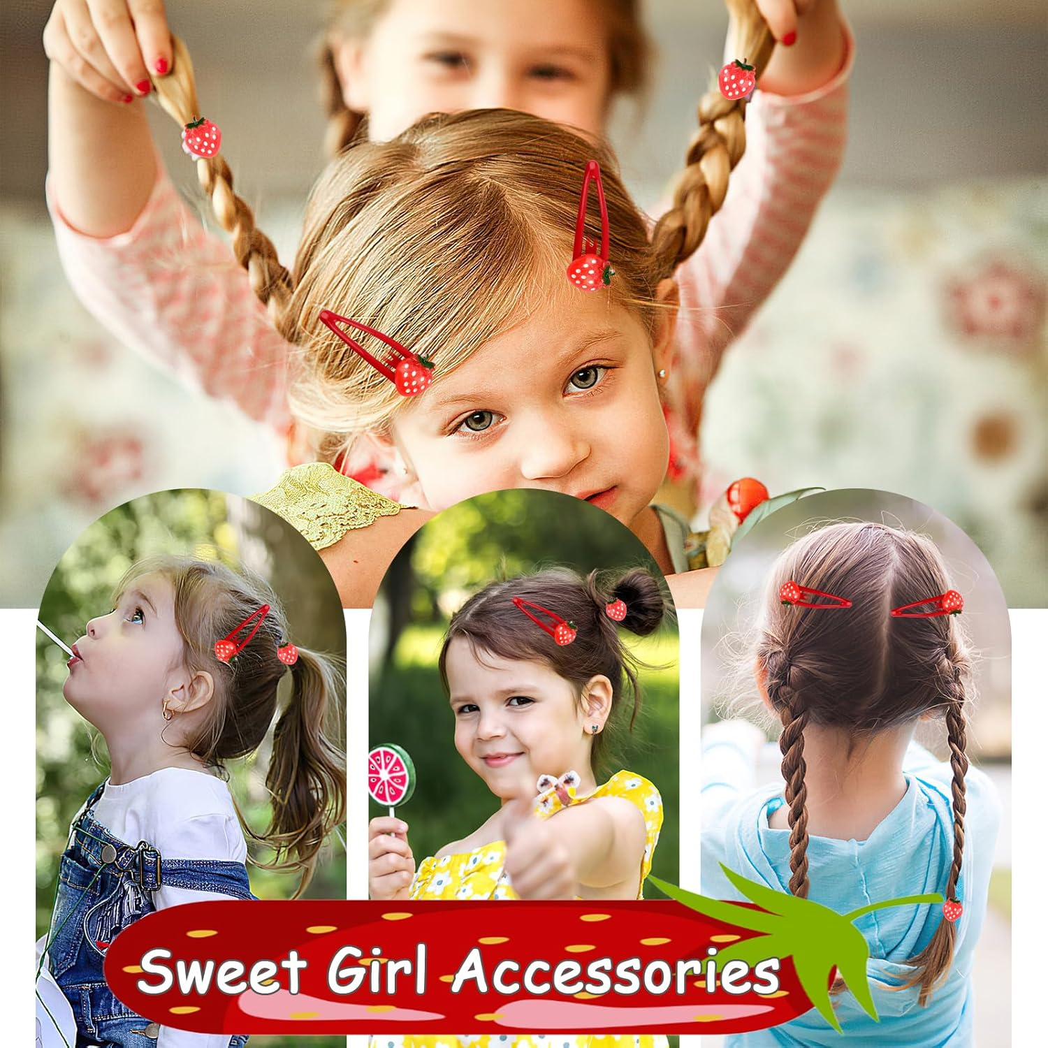 Strawberry Hair Clips and Strawberry Headband Set, Hairpin Strawberry, Snap Hair Clip, Cartoon Hair Clips, Strawberry Headband for Children Girls, Strawberry Hair Accessories, for Headwear Styling image number 2