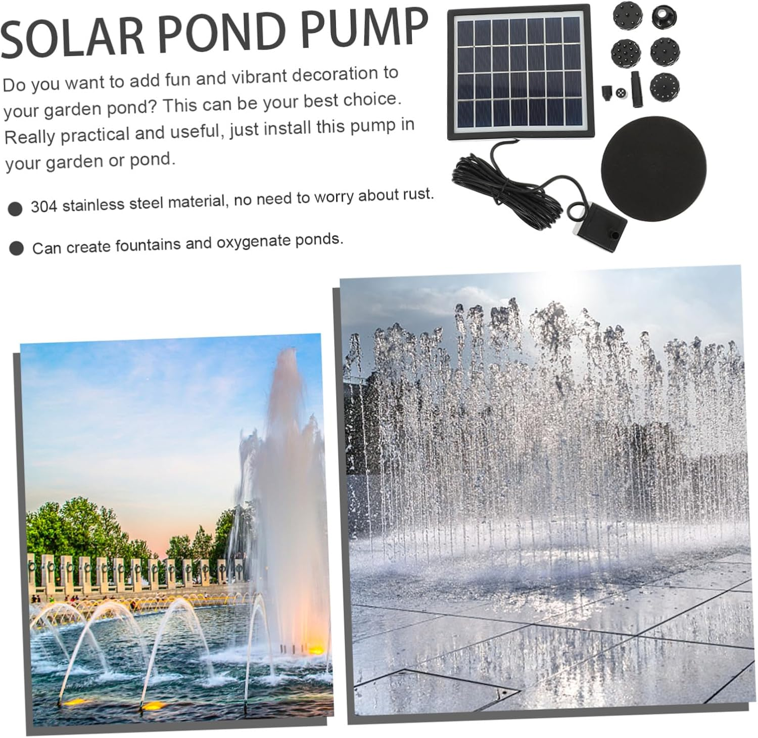 Household Solar Fountain Pump for Garden Ponds Solar Powered Water Pump with Plastic and Stainless Steel Small Floating Outdoor Landscape Fountain Kit Water Feature image number 5