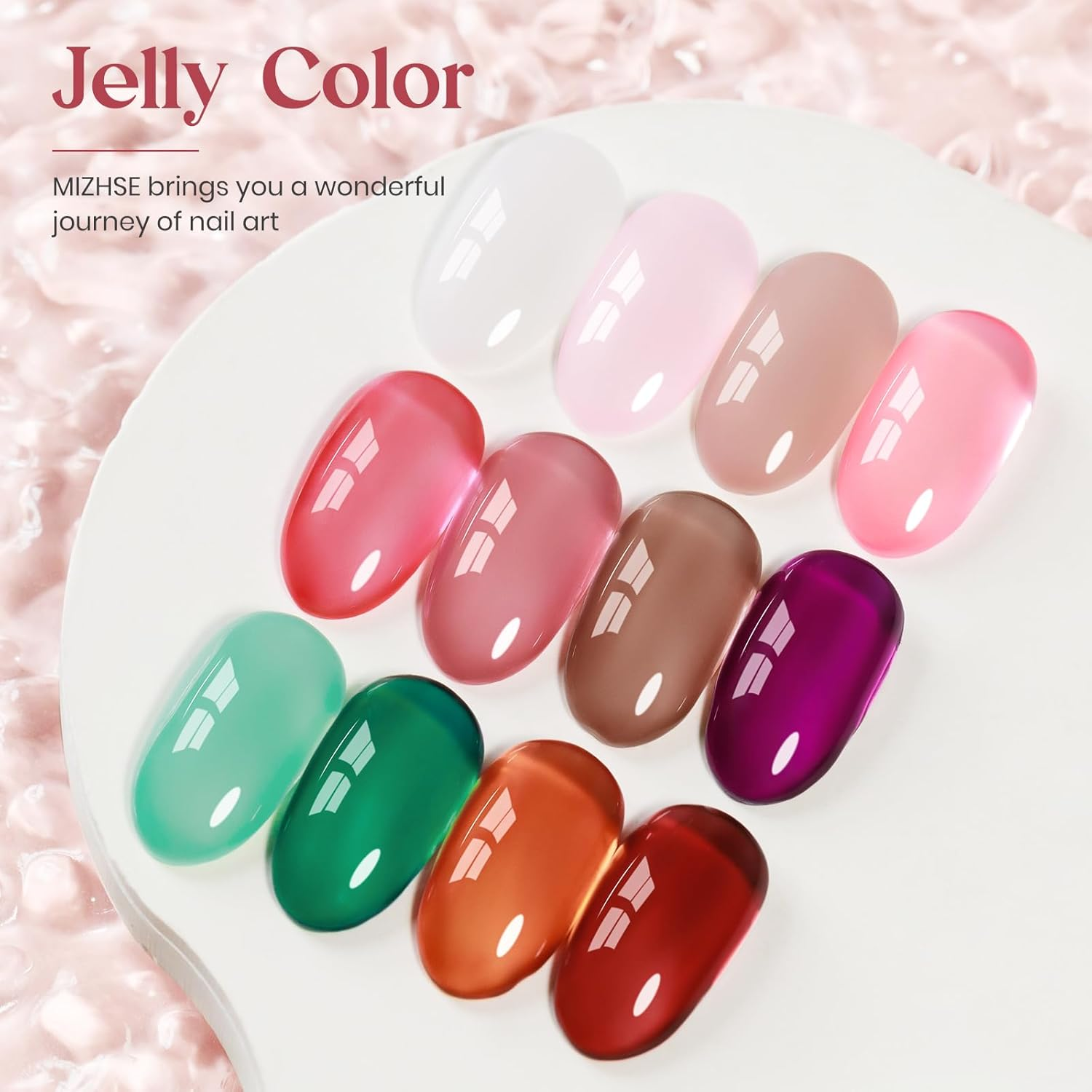 MIZHSE 12 Colors Jelly Gel Nail Polish Set, Clear Translucent Spring Summer Gel Polish 7Ml, Pink Green Purple Sheer Manicure Kit UV LED Soak off Varnish for Home Salon image number 5