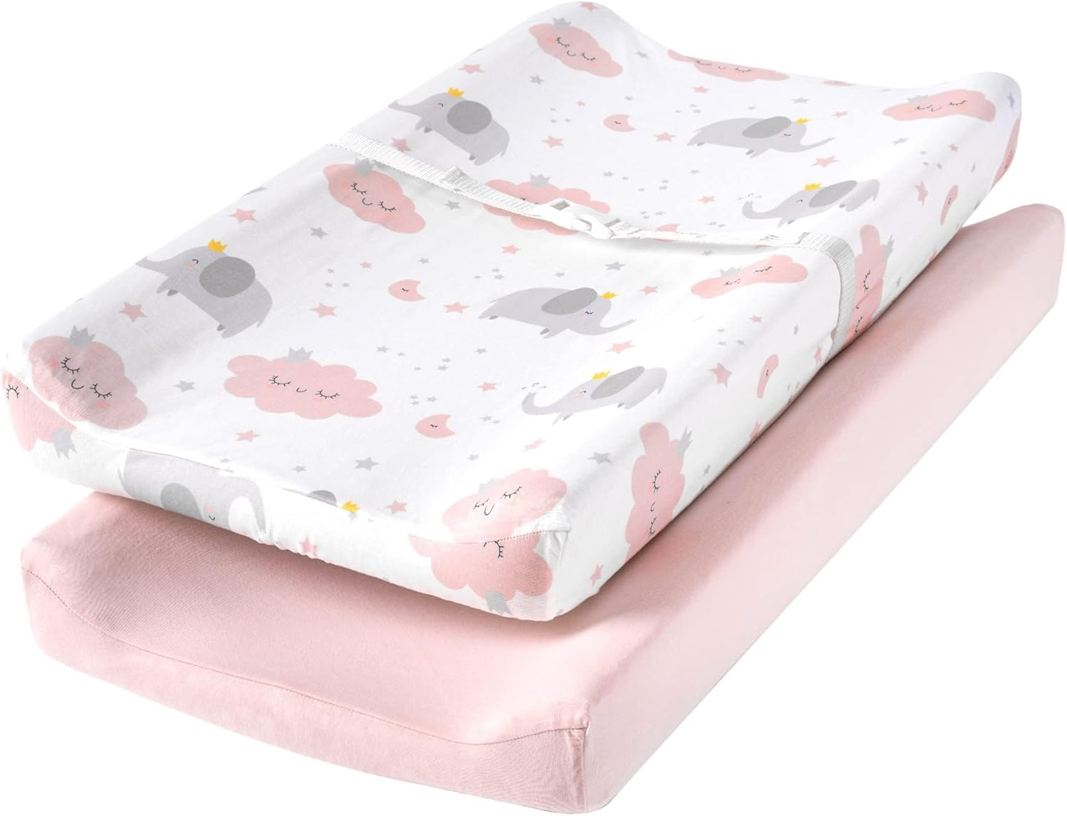 TILLYOU Changing Pad Cover Set in Soft Jersey Material - Fits 32"/34''X16 Contoured Pad for Babies, Lt Green & Lt Gray