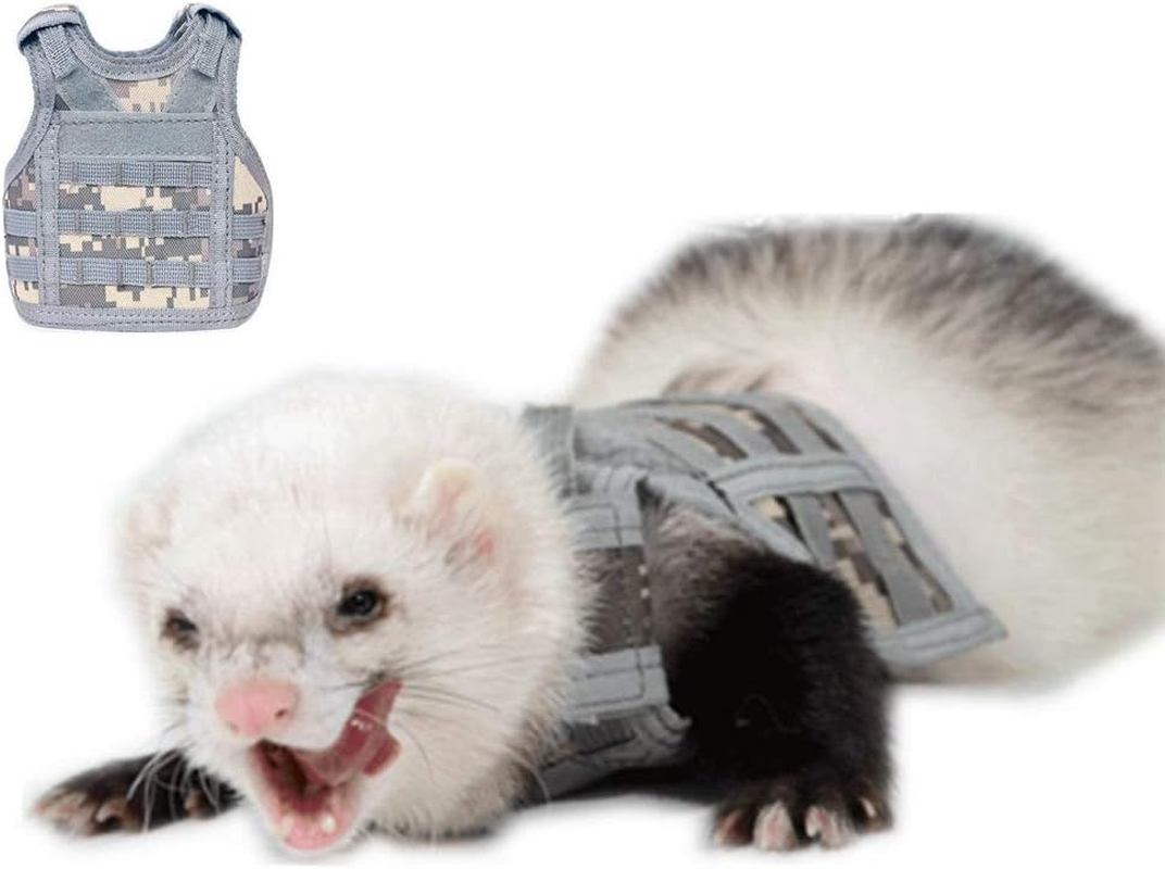 Ferret Clothes Small Animals Harness Military Style Adjustable Shoulder Straps Soft Mesh Comfort Durable Nylon Padded Vest Ferret Guinea Pig Hamster Bunny Kitten Puppy Small Pet Clothes Accessory