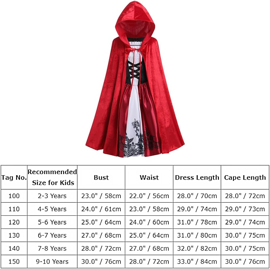 IMEKIS Little Red Riding Hood Costume for Girls Dress Velvet Cape Cloak Halloween Cosplay Kid Storybook Fairy Tale Outfits image number 2