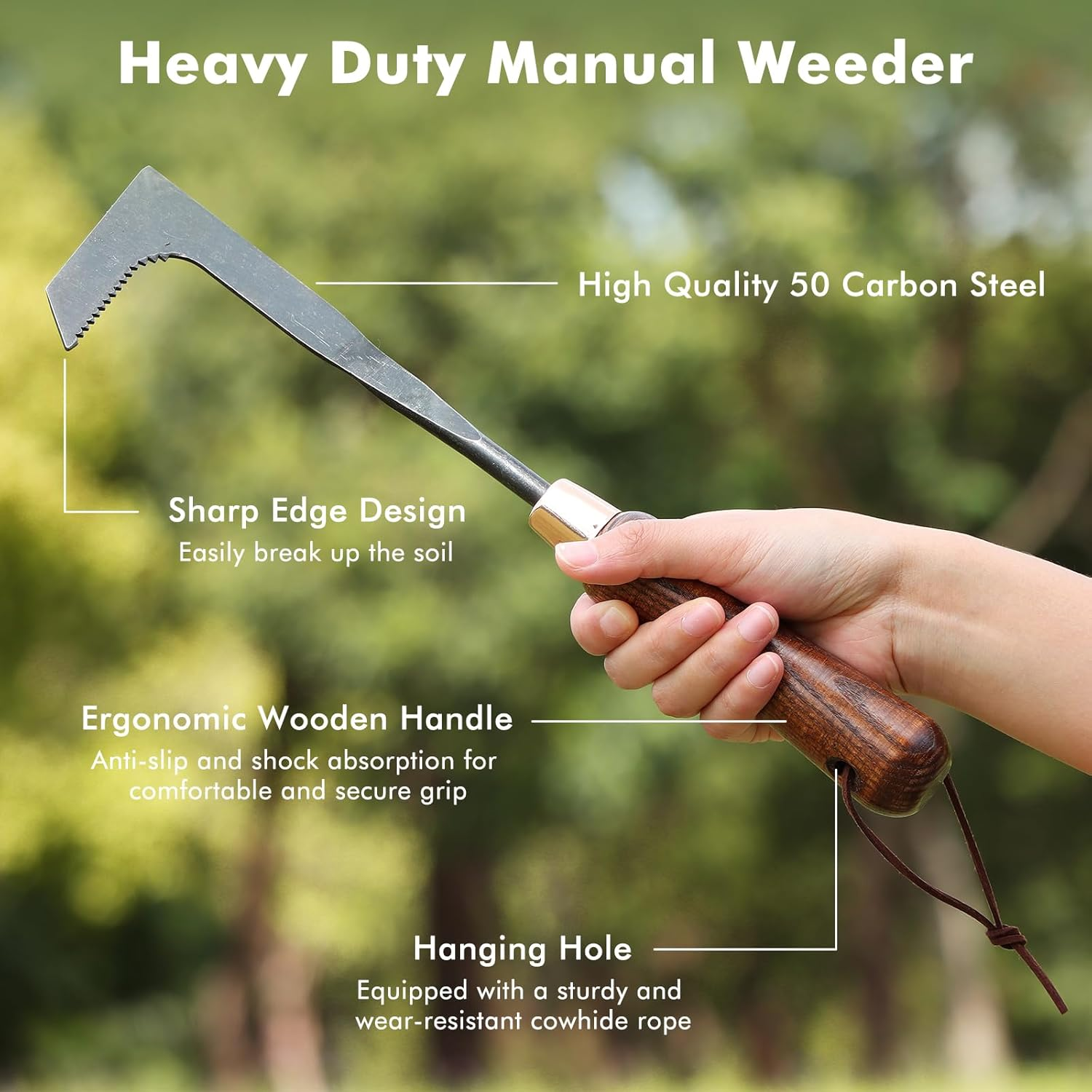 RESTMO Manual Weeder, Garden Tool, 50 Carbon Steel Weeding Tool with Comfortable Wooden Grip for Efficient Weed & Crack Cleaning in Tight Spaces and Pavement image number 6
