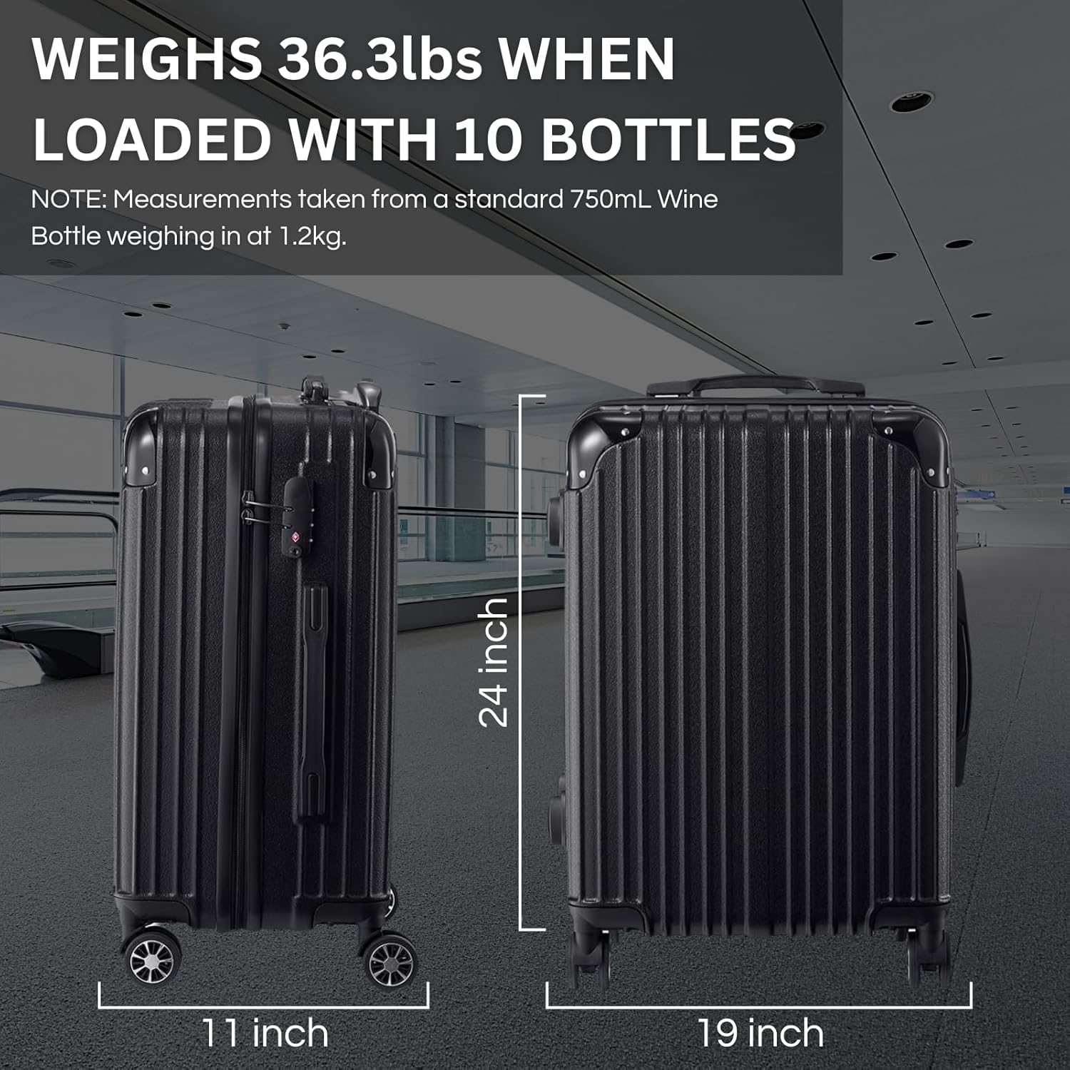 Wine Bottle Suitcase | Holds 10 Standard 750 ML Size Bottles | Universal Airplane Luggage Case, TSA Approved Wheeled Bag for Professionals and Consumers, Gift for Wine Lovers & Connoisseurs (24 IN), image number 2