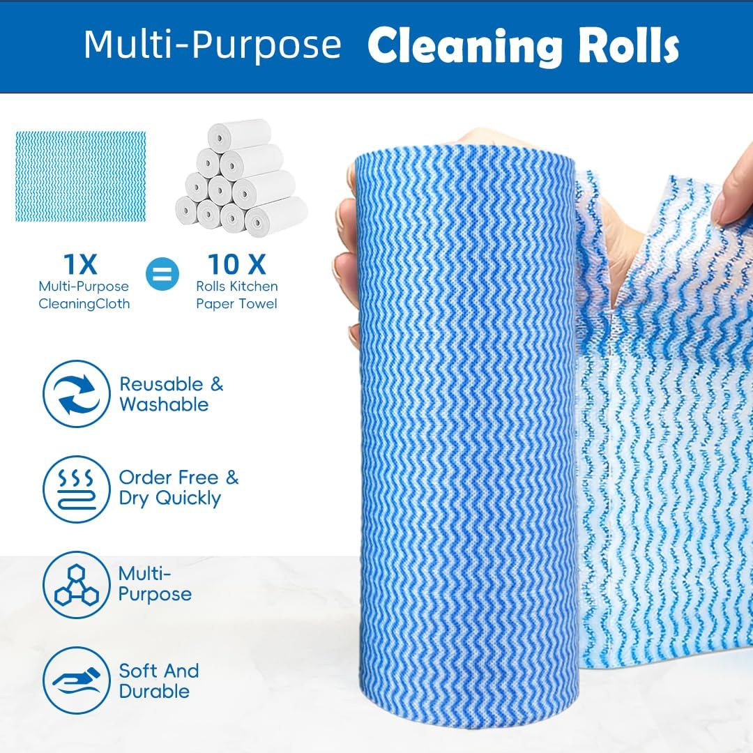 JEBBLAS Reusable Cleaning Wipe, Household & Kitchen Towels,Disposable Cleaning Cloth, Dish Cloth Dish Towels Dish Rags Reusable Kitchen Paper Towels, Wash Towels 2 Rolls, 100 Sheets per Roll, Total 200 Sheets