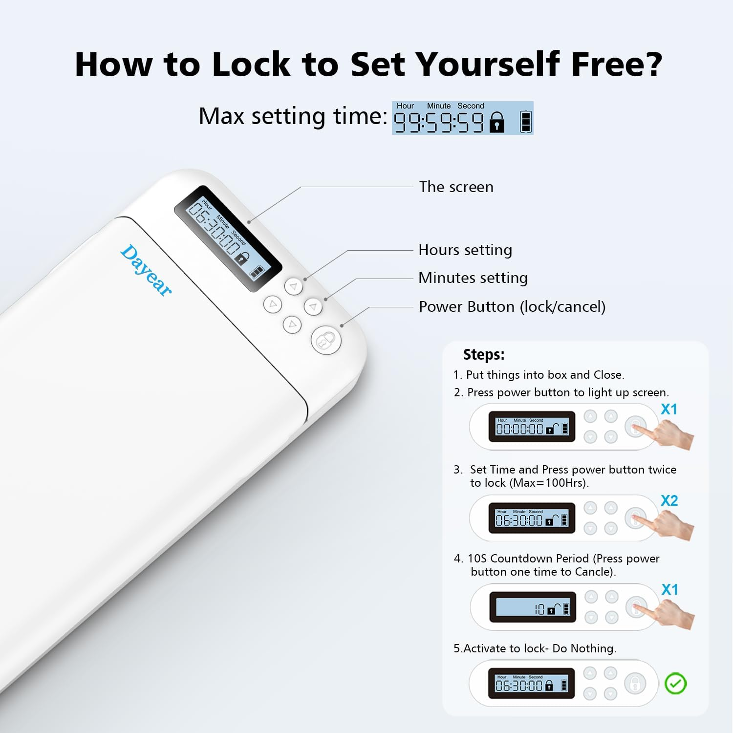 Phone Lock Box with Timer, Self-Control Timed Locker Jail, Mini Portable Timer Lock Box for Iphone/Android (Max 6.7 Inch), Help Kids/Adults Prevent Addiction (White) - Light Blue image number 3