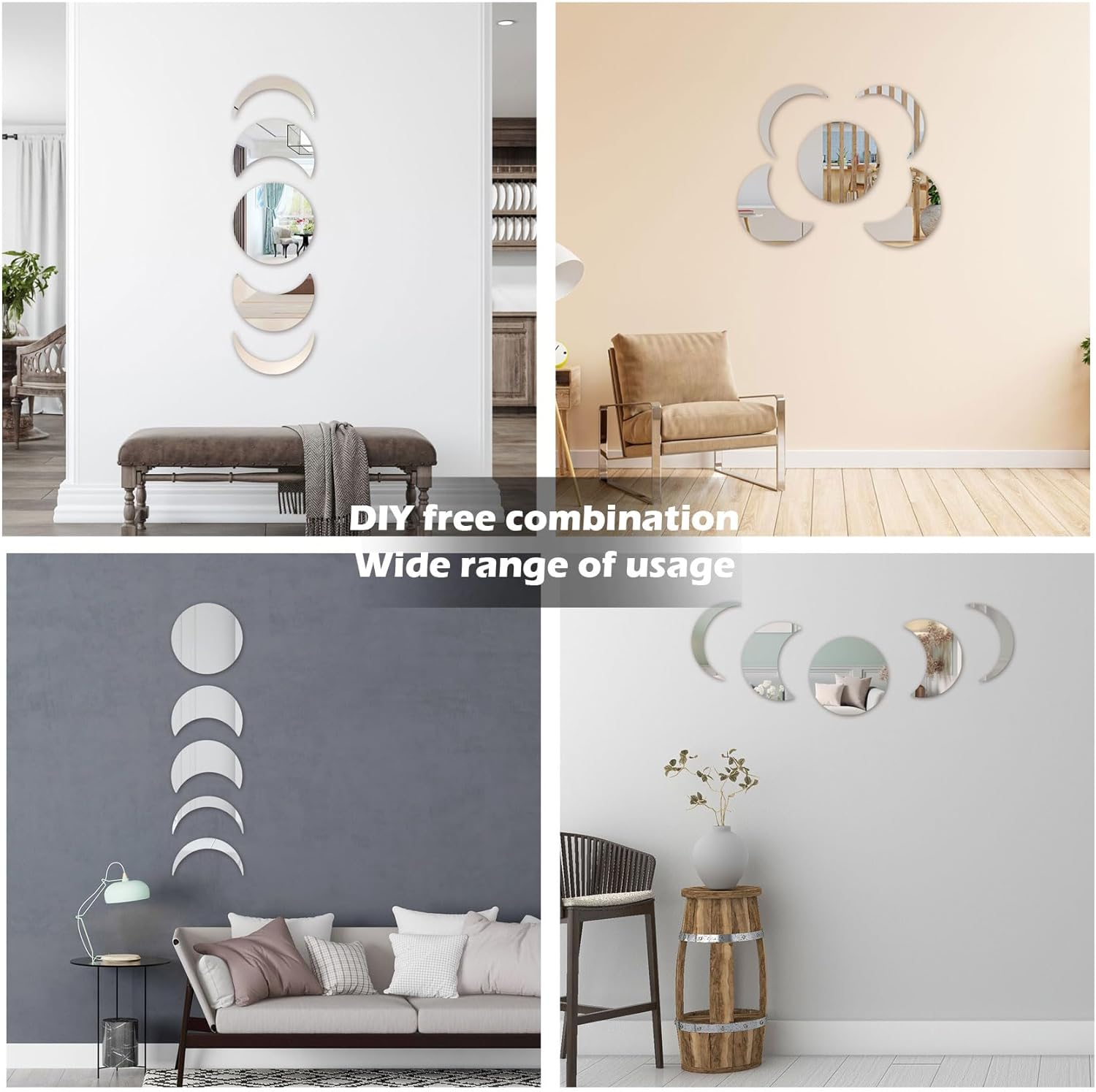 Moon Phase Mirror Set, Mirror Stickers for Walls, Acylic Moon Phase Wall Decor Small Adhesive Mirror for Wall, Stick on Wall Mirror Tiles, Interior Design Nordic Room Decor image number 5
