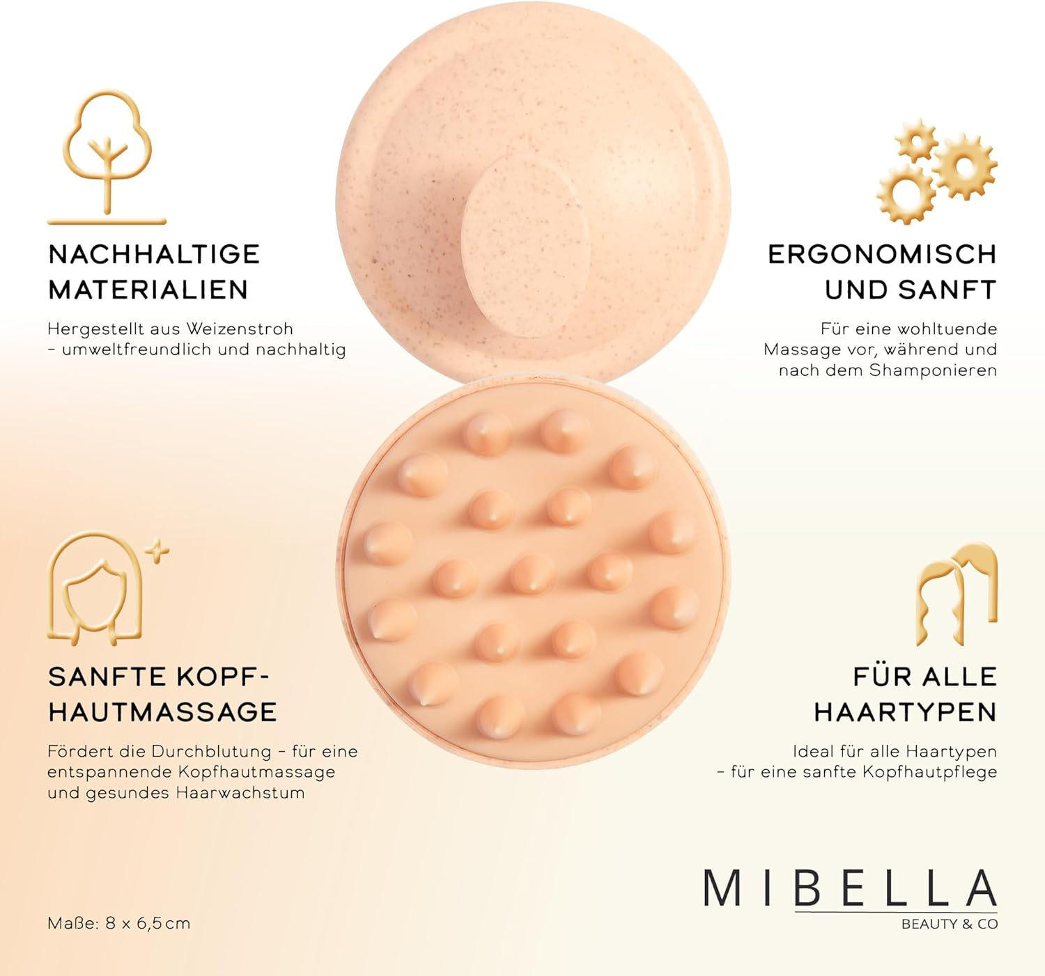 MIBELLA BEAUTY & CO Scalp Massage Brush Sustainable Wheat Straw - Head Massage Brush for Gentle Head Massage and Anti-Dandruff Effect - Scalp Massager image number 1