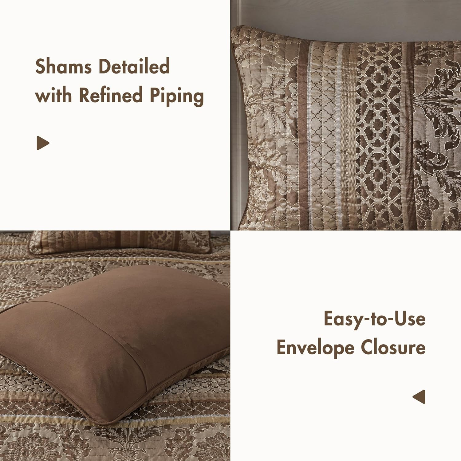 Madison Park Bellagio 6 Piece Quilted Coverlet Set, Full/Queen, Brown/Gold - Full/Queen image number 3