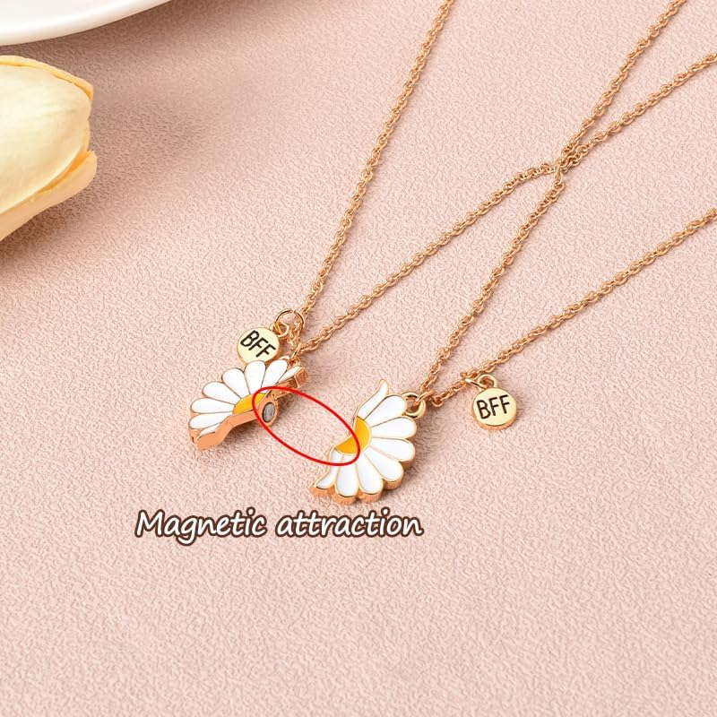 BFF Necklaces for 2 Girls Daisy Butterfly Avocado Matching Heart Necklace Friendship Gifts for Best Friends Sisters Besties - Flower image number 5