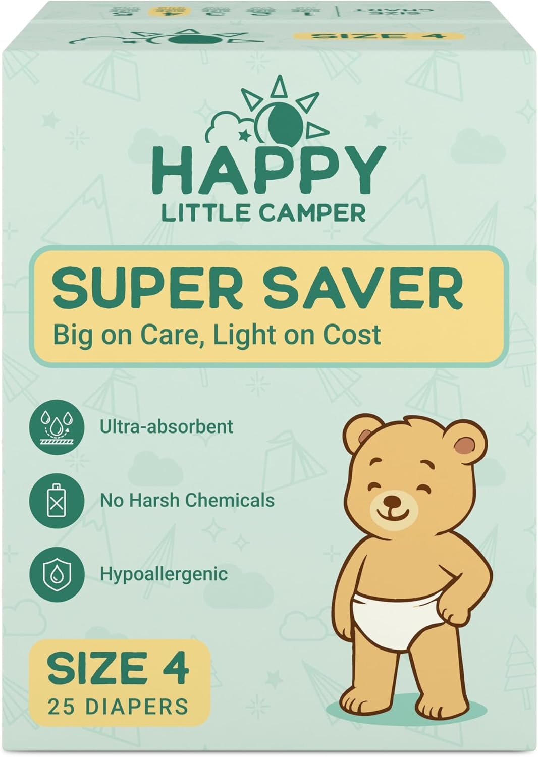 Happy Little Camper Super Saver Nappies, Size 4, 25 Count | Budget-Friendly Disposable Baby Nappies for Sensitive Skin | Hypoallergenic, Fragrance-Free, Ultra Absorbent image number 6