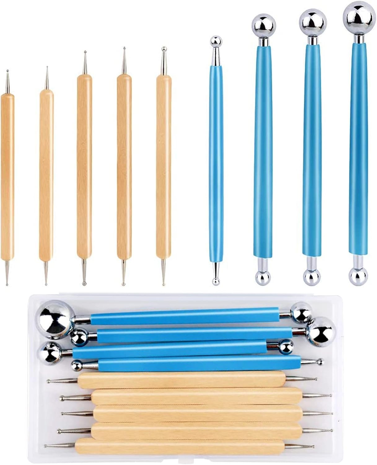 14 PCS Dotting Tools Ball Styluses with Box, Dotting Tools Set Rock Painting, Pottery Clay Modeling Embossing Nail Art image number 4