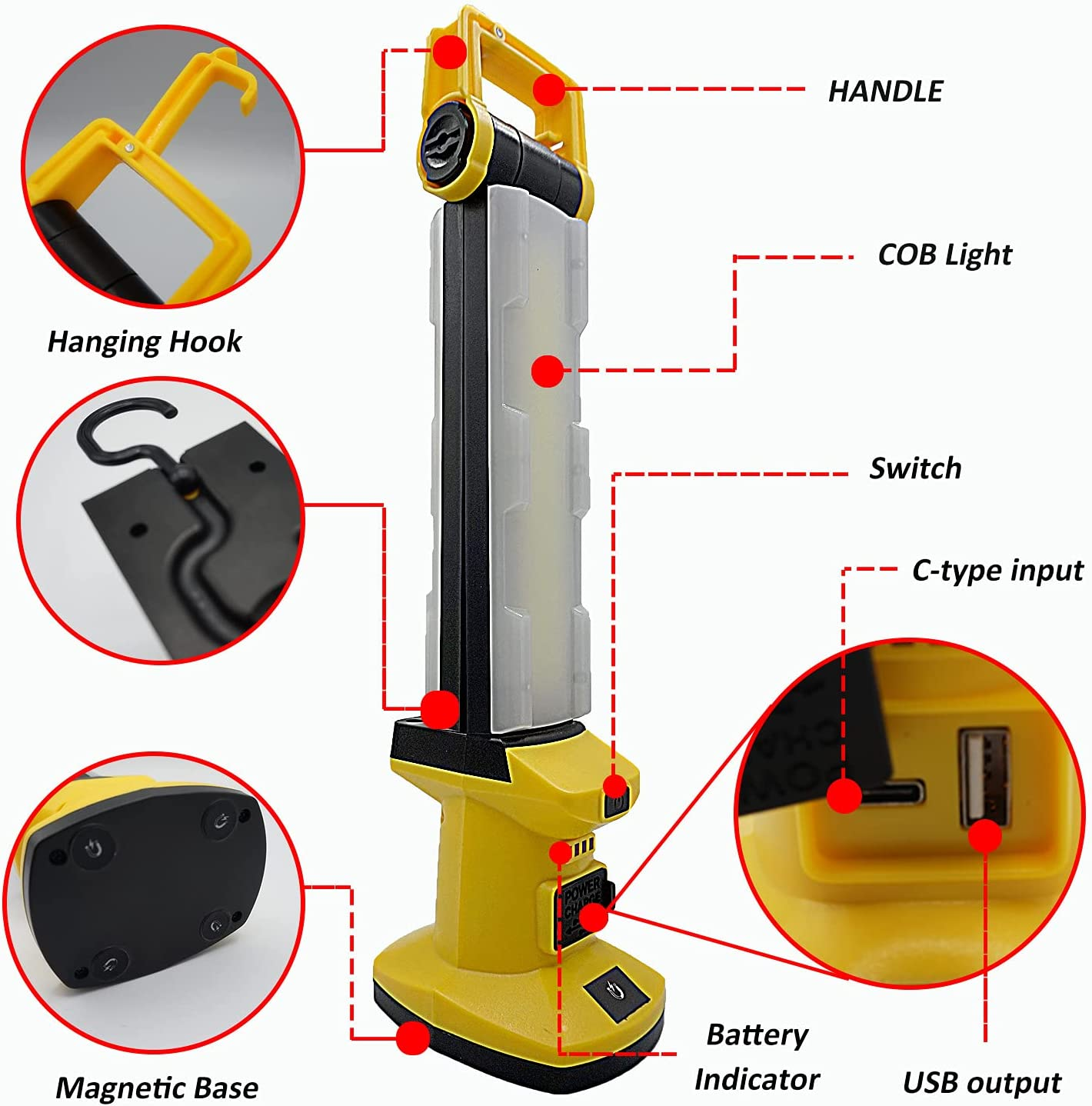 Cordless Work Light, CREVIV Rechargeable Work Desk Lamp, 750 Lumen &times;2 Foldable Double-Sided Lamp, Can Be Used as Trouble Light, Underhood Light，Outdoor Lights.
