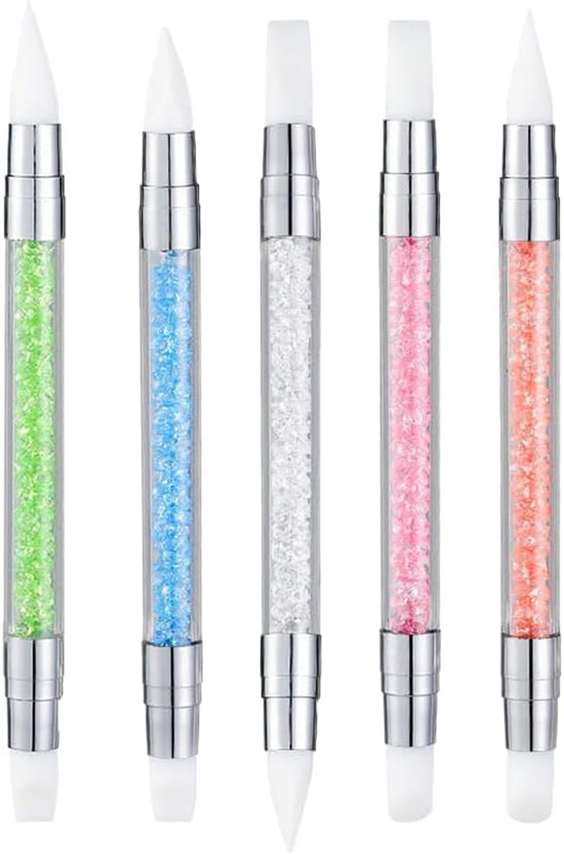 FULINJOY 5Pcs Nail Art Sculpture Pen Dual Tipped Silicone Nail Tools, Nail Art Acrylic Pen Silicone Brushes for Resin, Nail Art Tools for Design Nail Foil Carving Drawing Effect Shaping Drawing image number 2