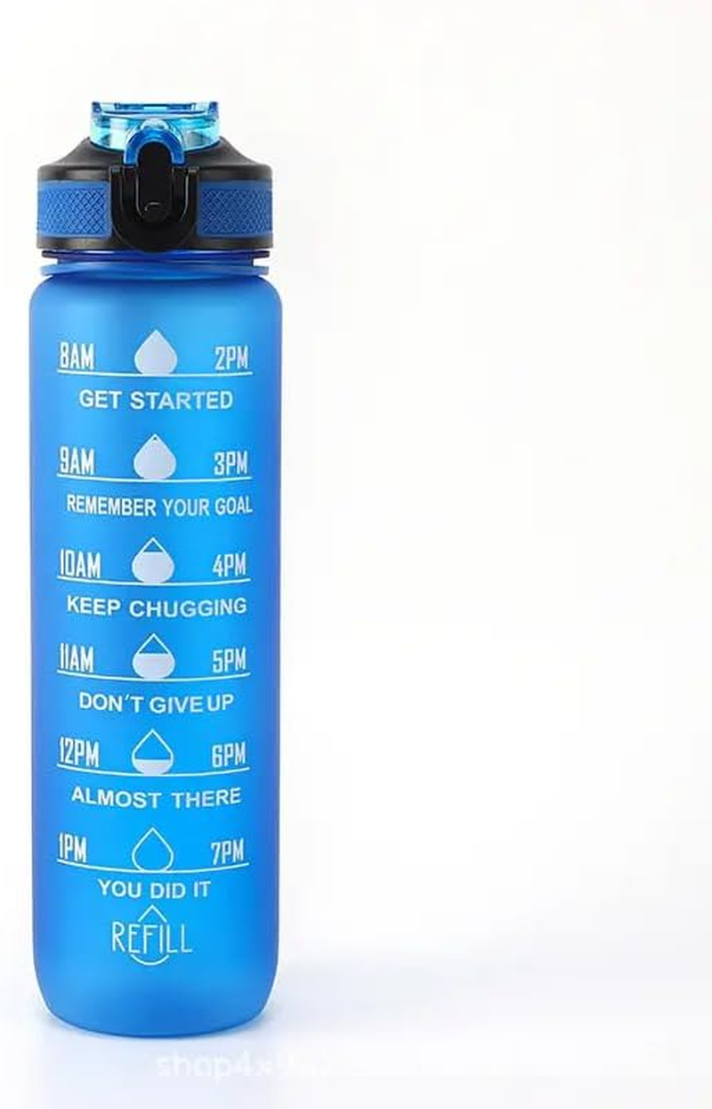 O'Mango Motivational Water Bottle, 1000Ml, Time Marker, Built-In Straw, Blue-Purple Gradient (ORANGE-GREEN)