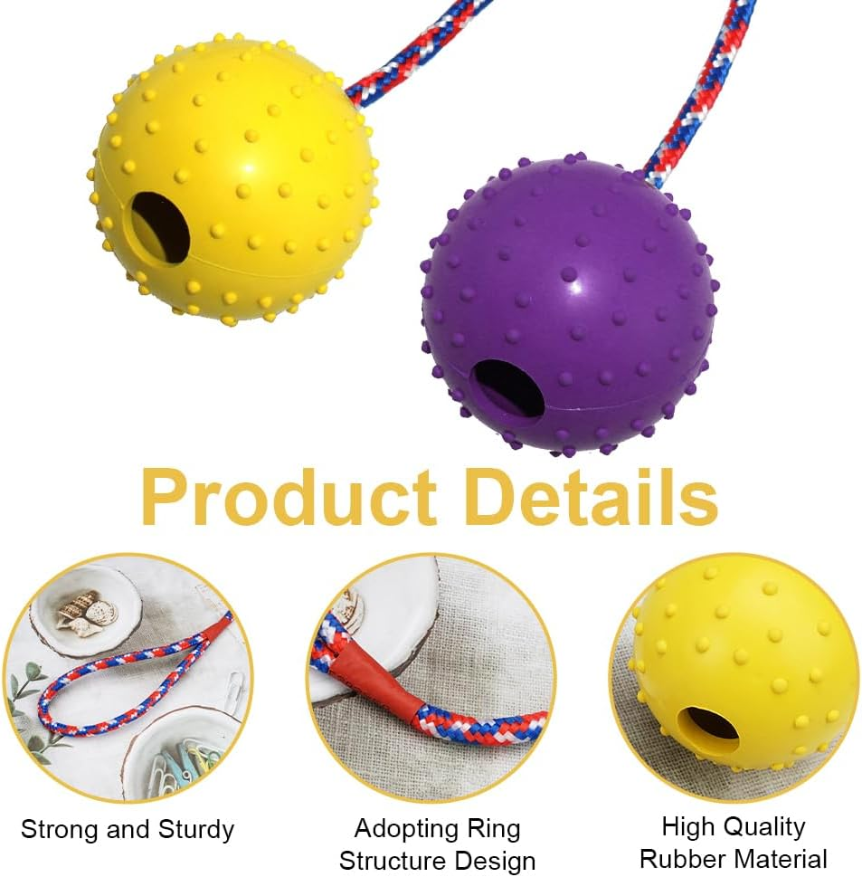 4 Balls with Cord Dog, Diameter 5/30 Cm, Dog Ball with Cord, Dog Toy Ball with Rope, Throwing Ball Dog, Soft and Elastic Solid Rubber Ball for Large and Small Dogs, Throwing, Catching (Red, Yellow, image number 1