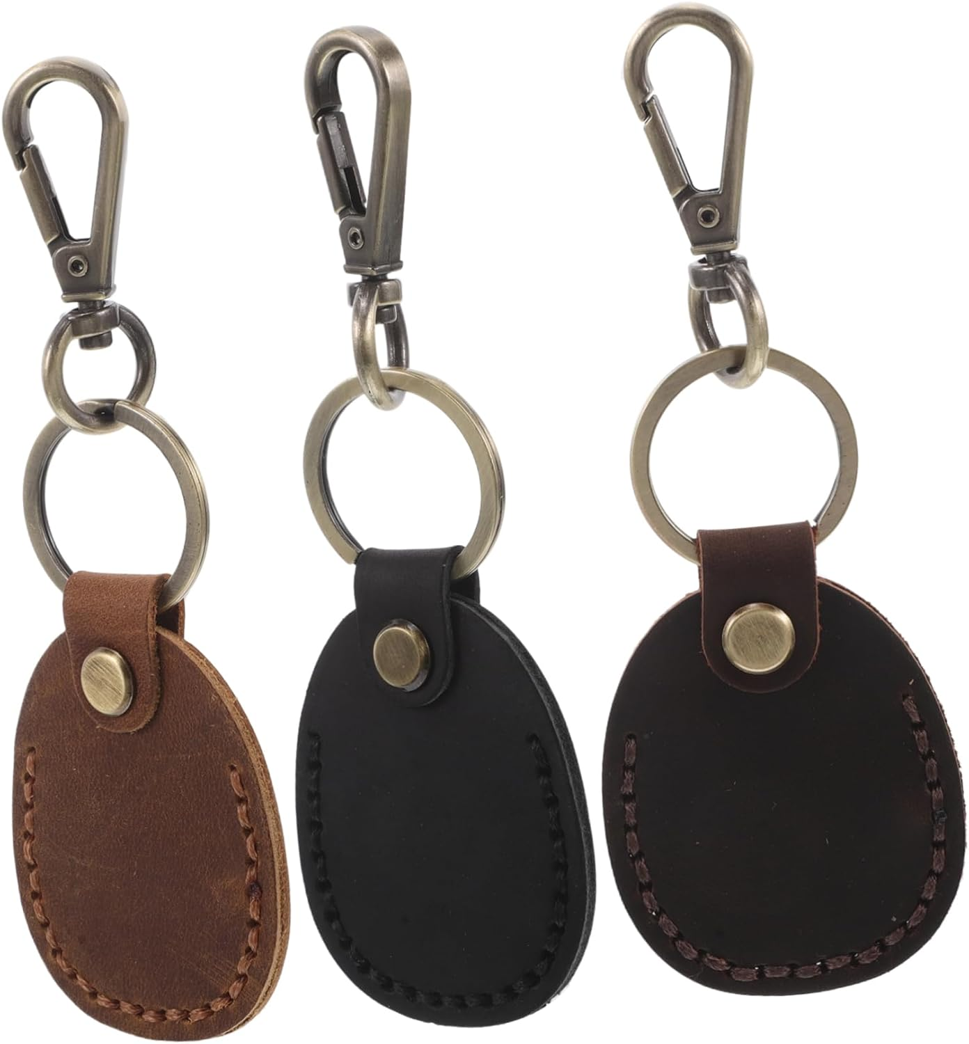 Sosoport 3Pcs Vintage Handmade Top-Grain Leather Card Holder Keychain Set Pu Card Sleeve with Key Ring Small Access Protector for Women&rsquo;S Wallet and Bag Charm in Distressed Black, Brown, and Coffee image number 3