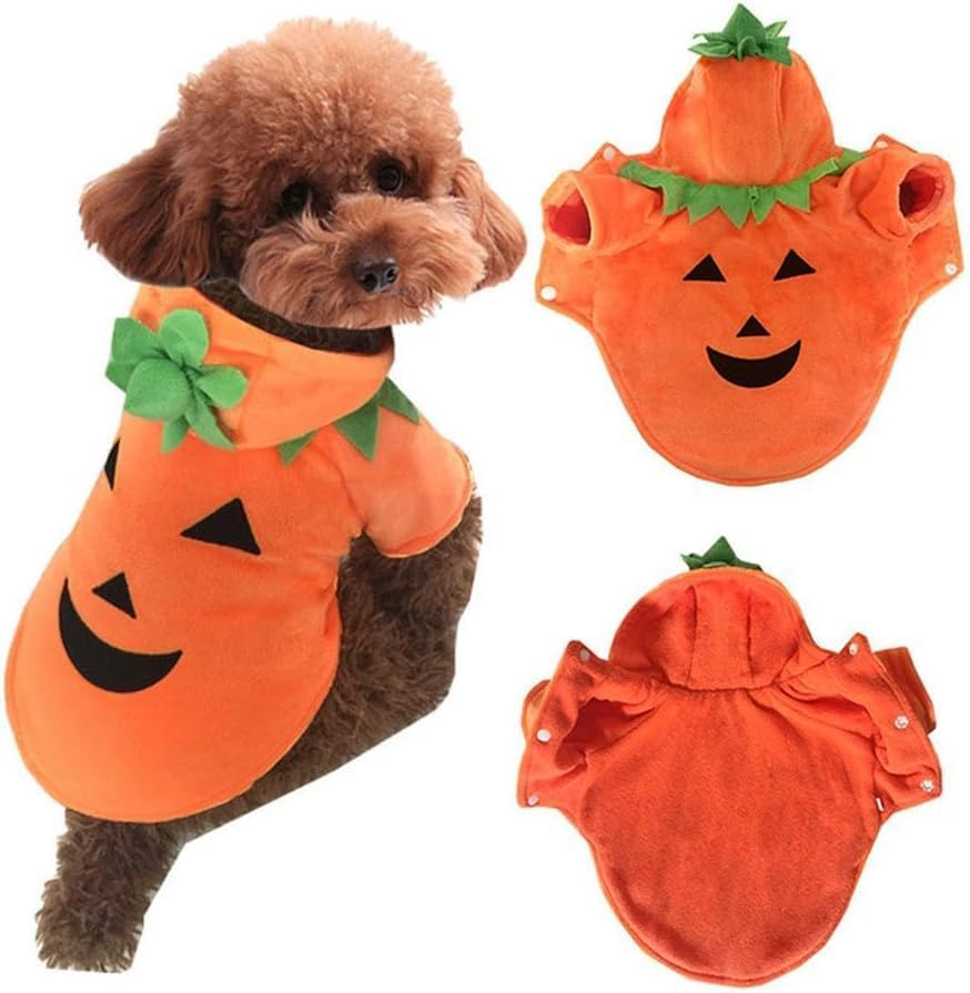 Pet Halloween Pumpkin Costume,Dog Cat Cosplay Outfits Clothes Fleece Hoodie Sweater Coat Halloween Costumes image number 2