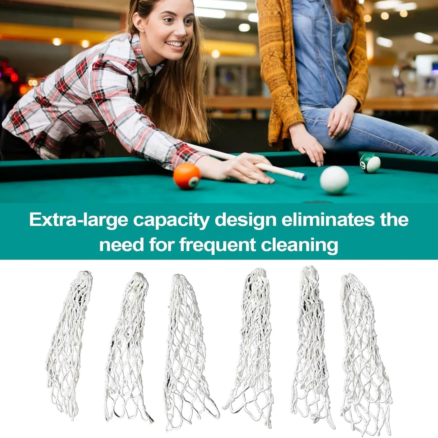 WADY 6Pcs Billiards Mesh Bag, Billiards Table Pocket, Pool Table Pockets Snooker Table Pockets, Pool Table Net Pouch Durable Cotton Accessories Billiard Net Bag Snooker Pocket for Sports Pool Halls image number 4