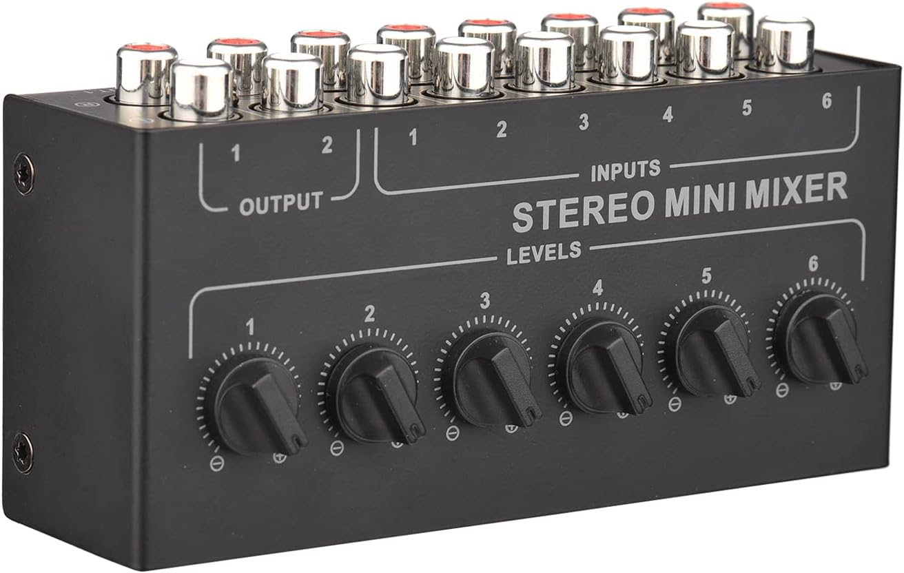 Stereo Mini Mixer, Mini Stereo 6 Channel Passive Mixer RCA Portable Audio Mixer 6 in 2 Out Stereo Distributor Volume Control No Battery Required image number 4