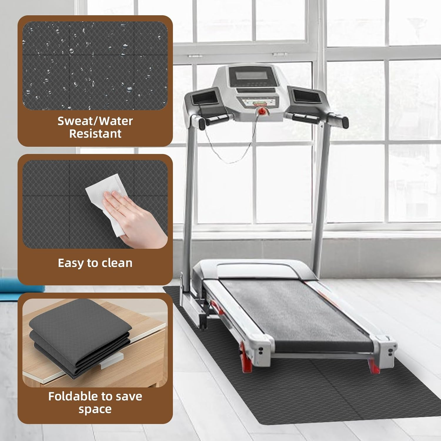 8Mm Thickness Exercise Equipment Mat, Foldable Noise-Cancelling Treadmill Bike Rower Floor Mat, 183 X 80Cm Step Machine Yoga Mat for Indoor image number 1