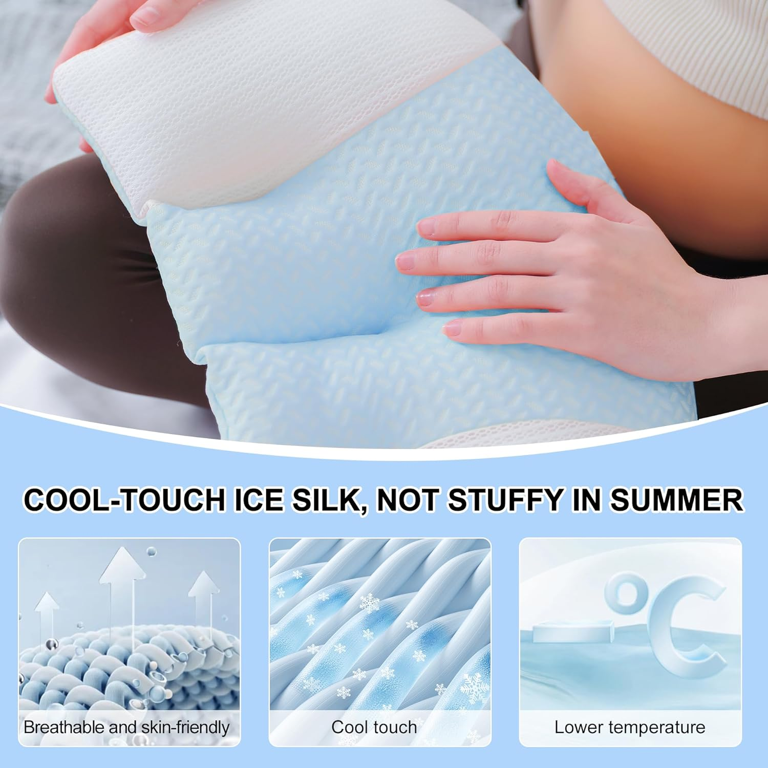 Cooling Pregnancy Pillow for Sleeping,Ice Silk&Breathable Maternity Pillow Support for Pregnant Women, Pregnancy Pillows with Laundry Bag, Maternity Pillows for Summer&Hot Night(Coolingblue) image number 2