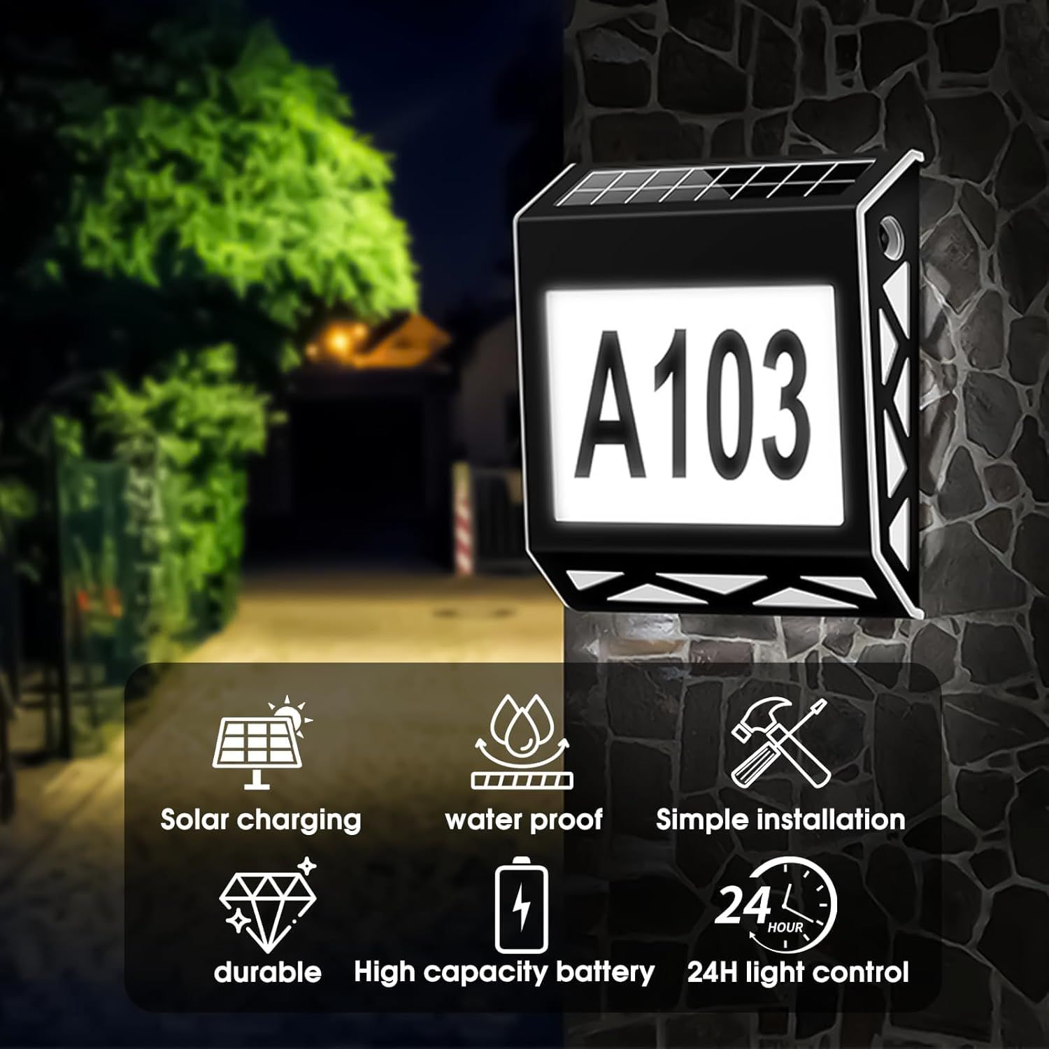 Powerful Solar Address Sign, Illuminated Solar House Number, 3 Colors LED Waterproof Wall Mounted House Numbers with Parts for outside Garden Yard Light up Wall Lamp image number 4