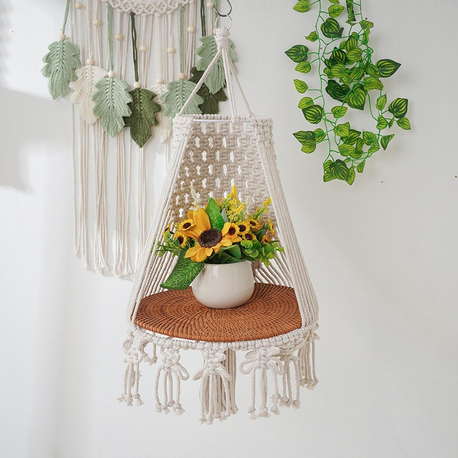 Cat Hammock Swing | Macrame Cat Bed | Kitten Swing Hammock, Rope Plant Holder, Feline Resting for inside outside House Decoration, Animal Kitten Hanging Bed for Resting, Engaging, and Relaxing