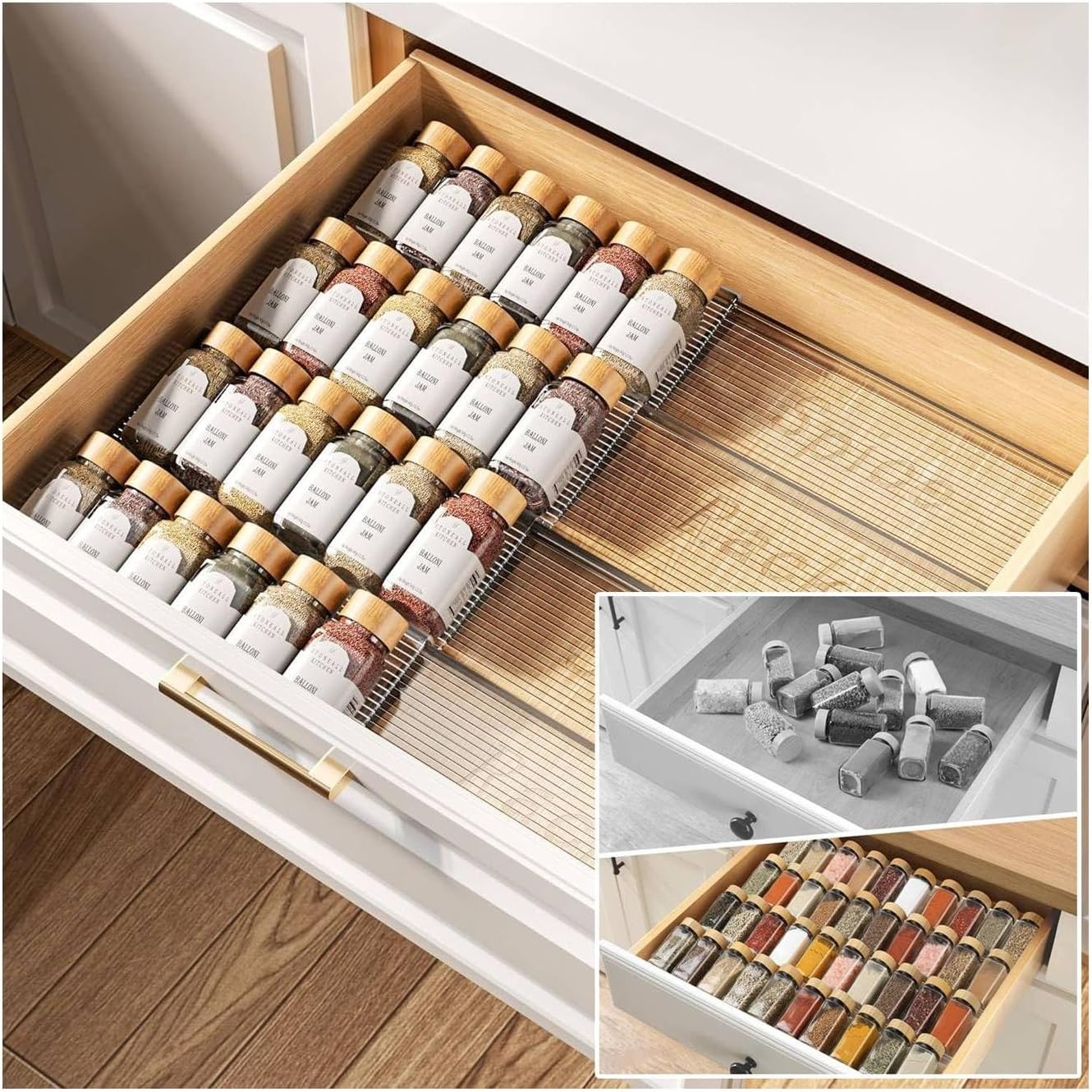 Jiaozoum Spice Rack Drawer Organizer, 8 Tier- 4 Pack Clear Acrylic Drawer Seasoning Organizer, Expandable from 28 to 56 Cm Kitchen Spice Rack Organizers and Storage for Drawer (Jars Not Included) image number 1
