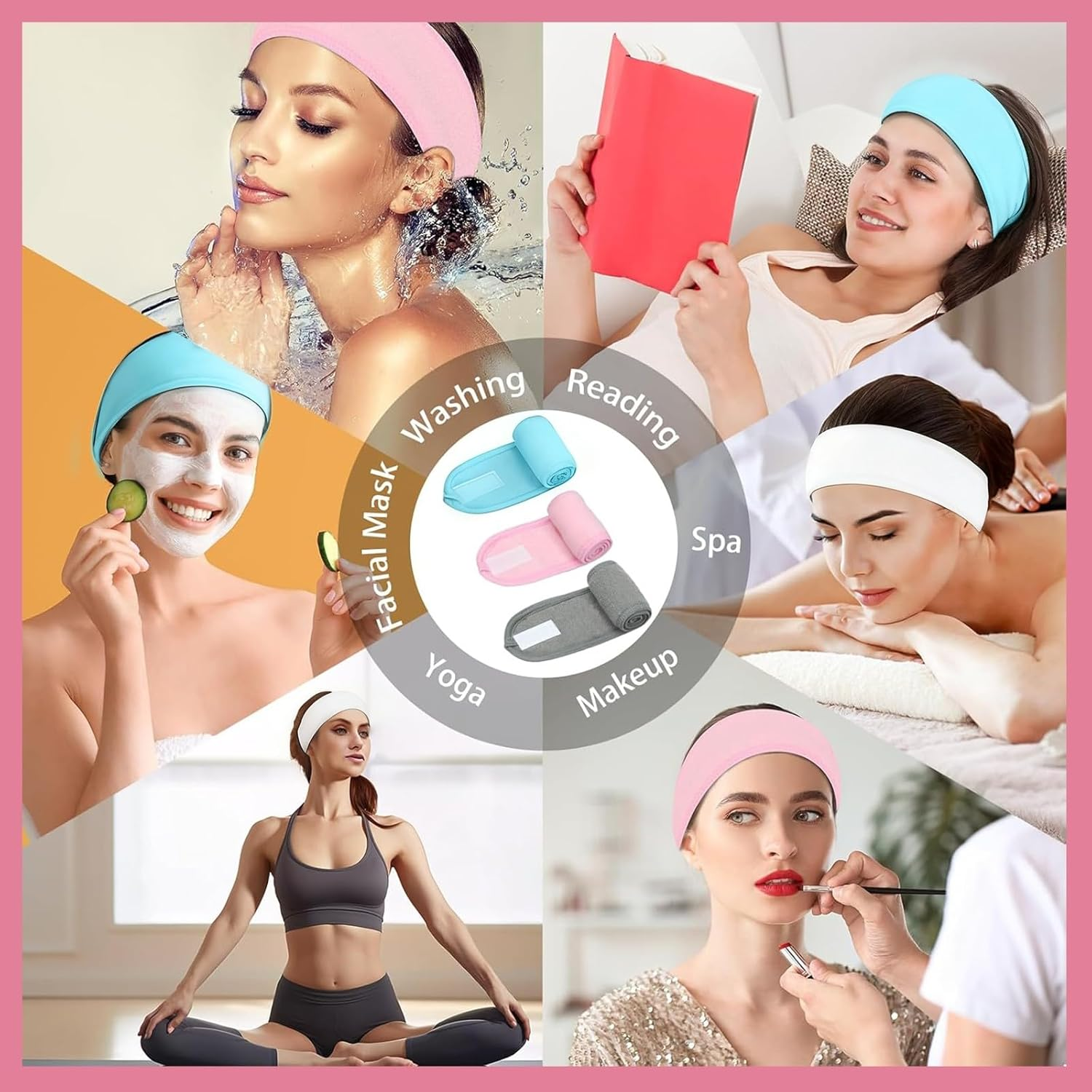 JYNXOR Women'S Cosmetic Hair Band, Hair Band, Make-Up Spa Headband, Terry Towelling Make-Up Hair Bands, Sweatband, Forehead, Adjustable Hair Protection Band with Fastening for Face Washing, Sports image number 3