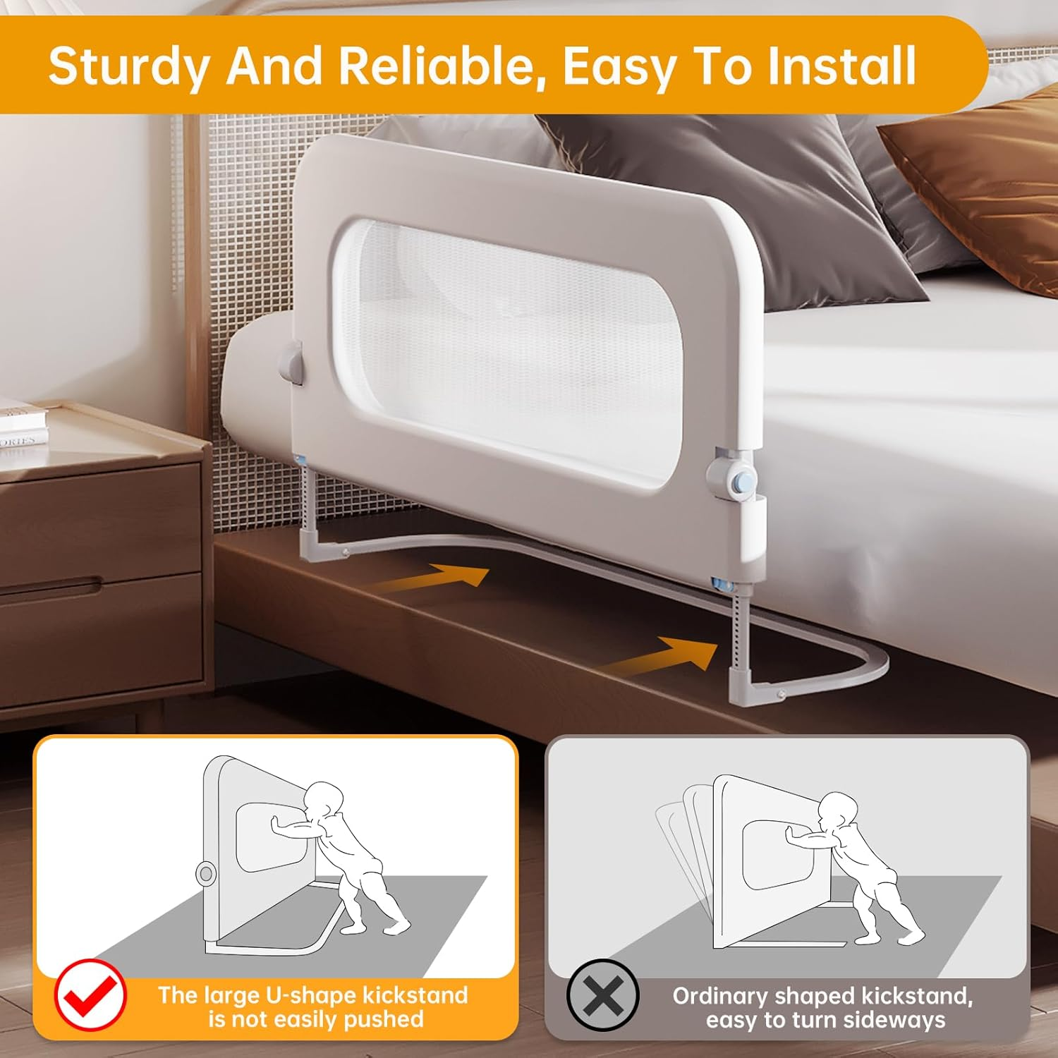 Baby Bed Guard Rail for Toddler - 32In Adjustable Heights, Swing down Bedrail, Extra Tall Child Safety Side Railing Guards for Kids - Toddler Bed Rail for Queen, King, Twin, and Bunk Size Beds - Full image number 5