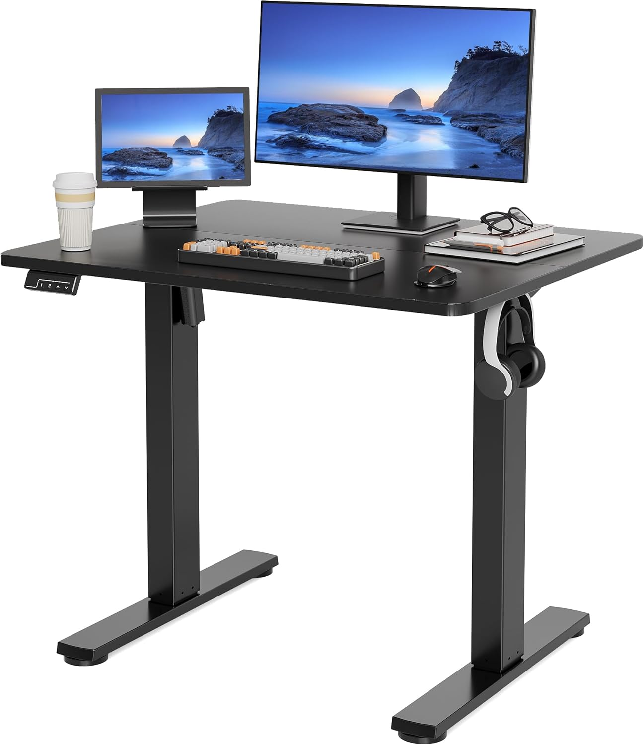 Longke Electric Standing Desk Adjustable Height, Stand up Home Office Desk, Sit Stand Desk with Memory Preset (Black, 32 Inches) image number 6
