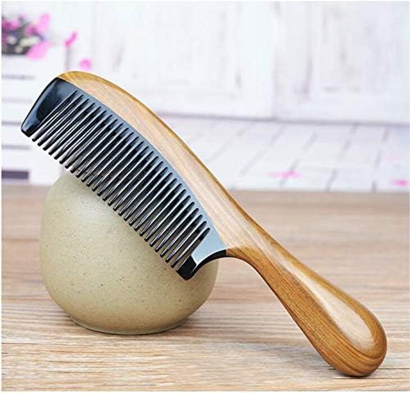 Liasun Handmade Fine Tooth Hair Comb anti Static 100% Natural Green Sandalwood Buffalo Horn Comb Detangling Comb for Women, Men, Thick, Curly, Straight, Wavy Hair - Standard Tooth image number 6
