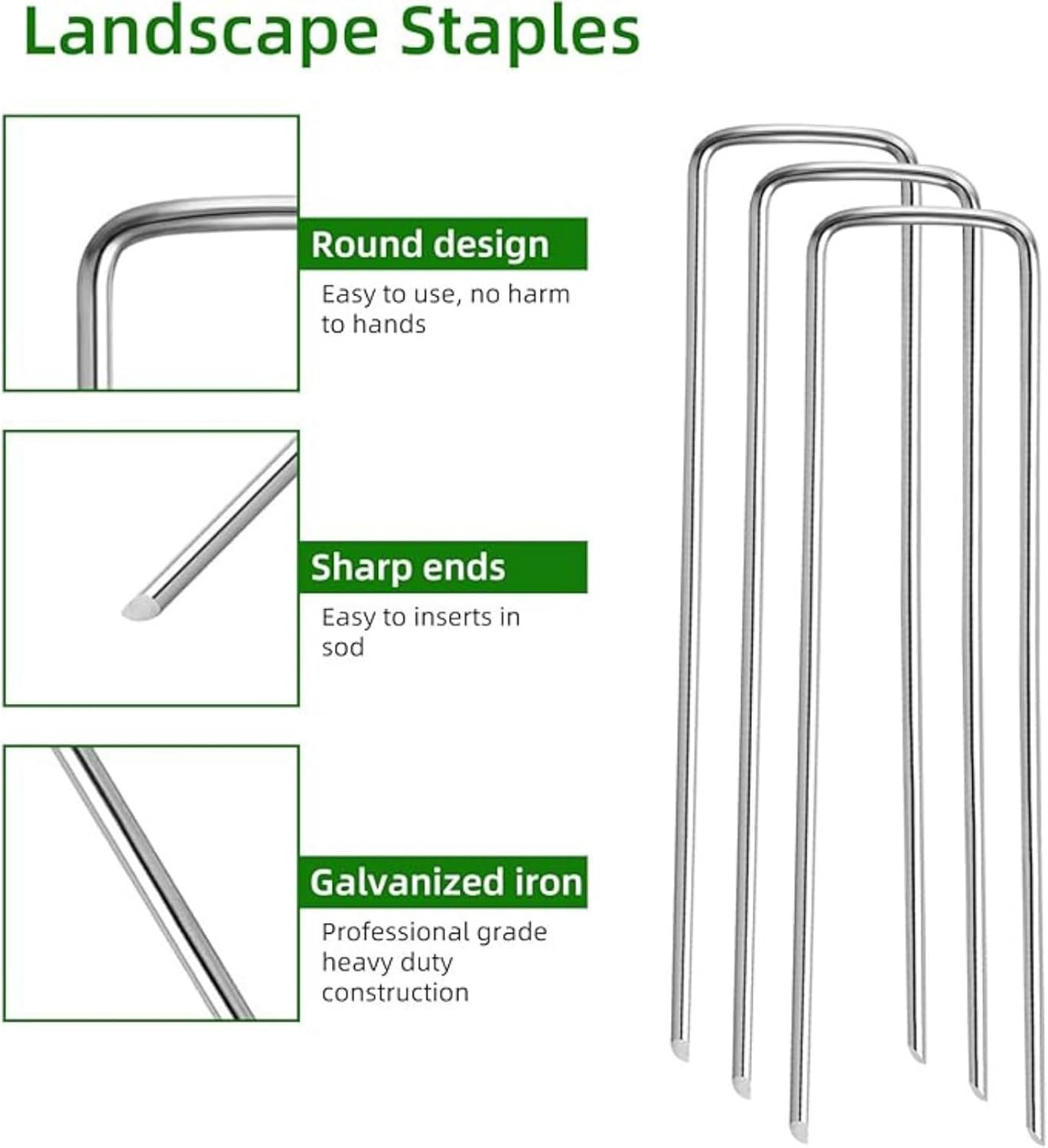 40 Pack Lawn Staples, Landscape Nail 4Mm Thick Premium Galvanized Heavy-Duty Gauge Nail, U-Shaped Tent Staples, Anti-Rust Fence Netting Pins Yard Netting Ground Mat,5.9" L image number 4