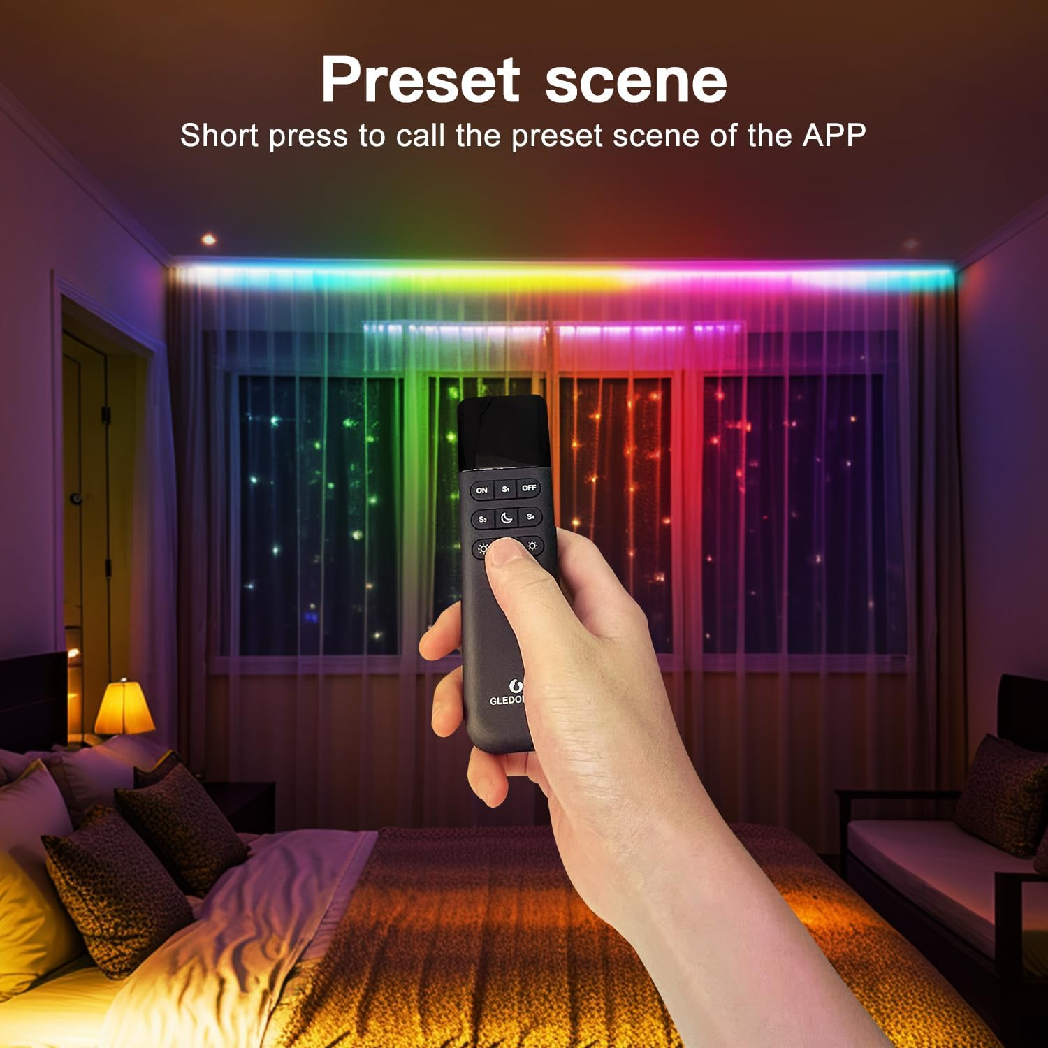 GLEDOPTO WLED Remote Control RGB IC LED ESP Now APP Wifi Wireless Brightness Adjust 4 Scenes Preset Night Light 50 Meters Control Distance Work with WLED Controller Device(Battery Not Included)
