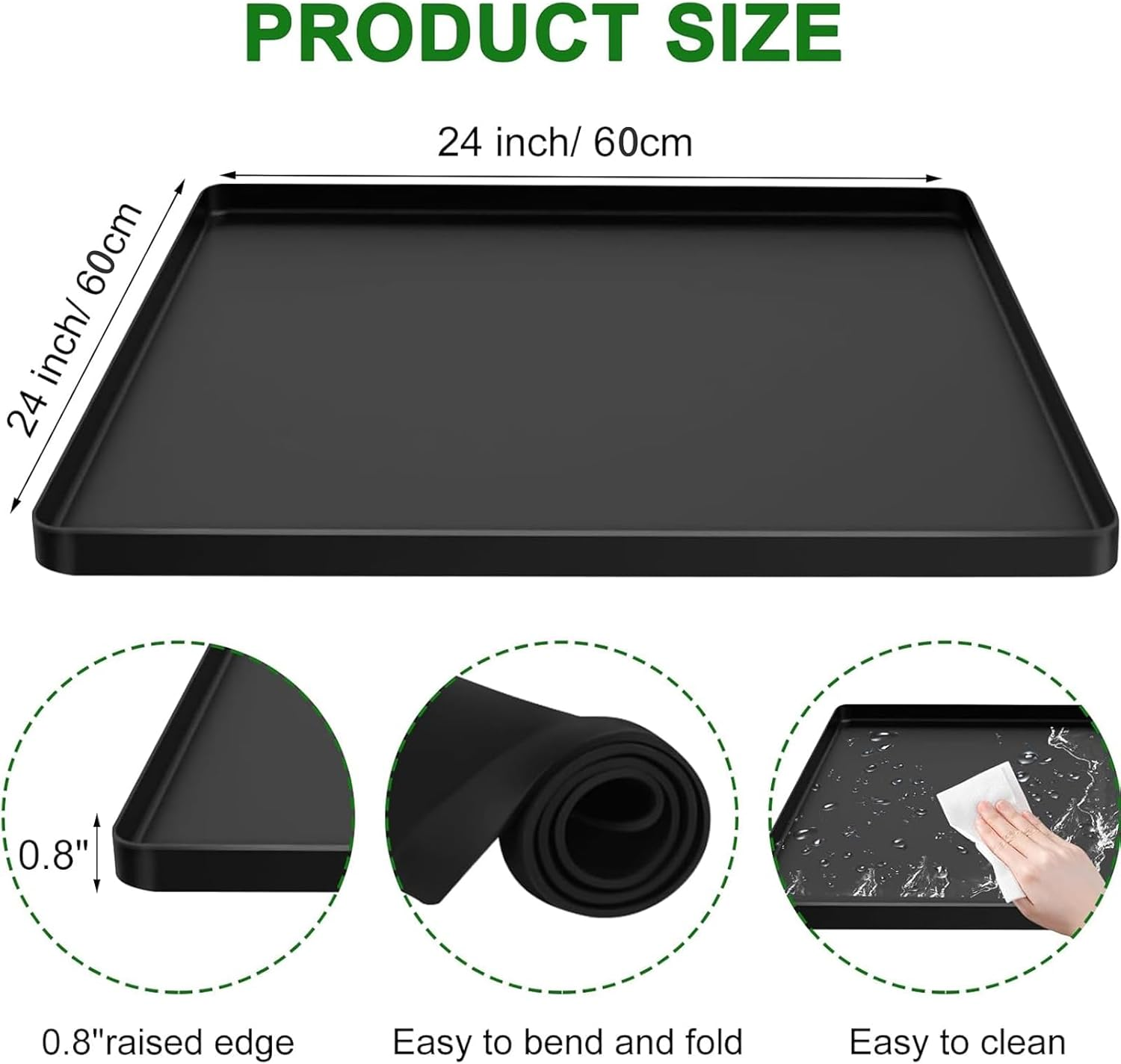 Aping Mini Fridge Silicone Mat with Raised Edges, Washer and Dryer Top Protector Mat,24''X24'', Refrigerator Floor Protector Mat, Mini Fridge Drip Pan Tray Protect from Water Leakage (Black) image number 1