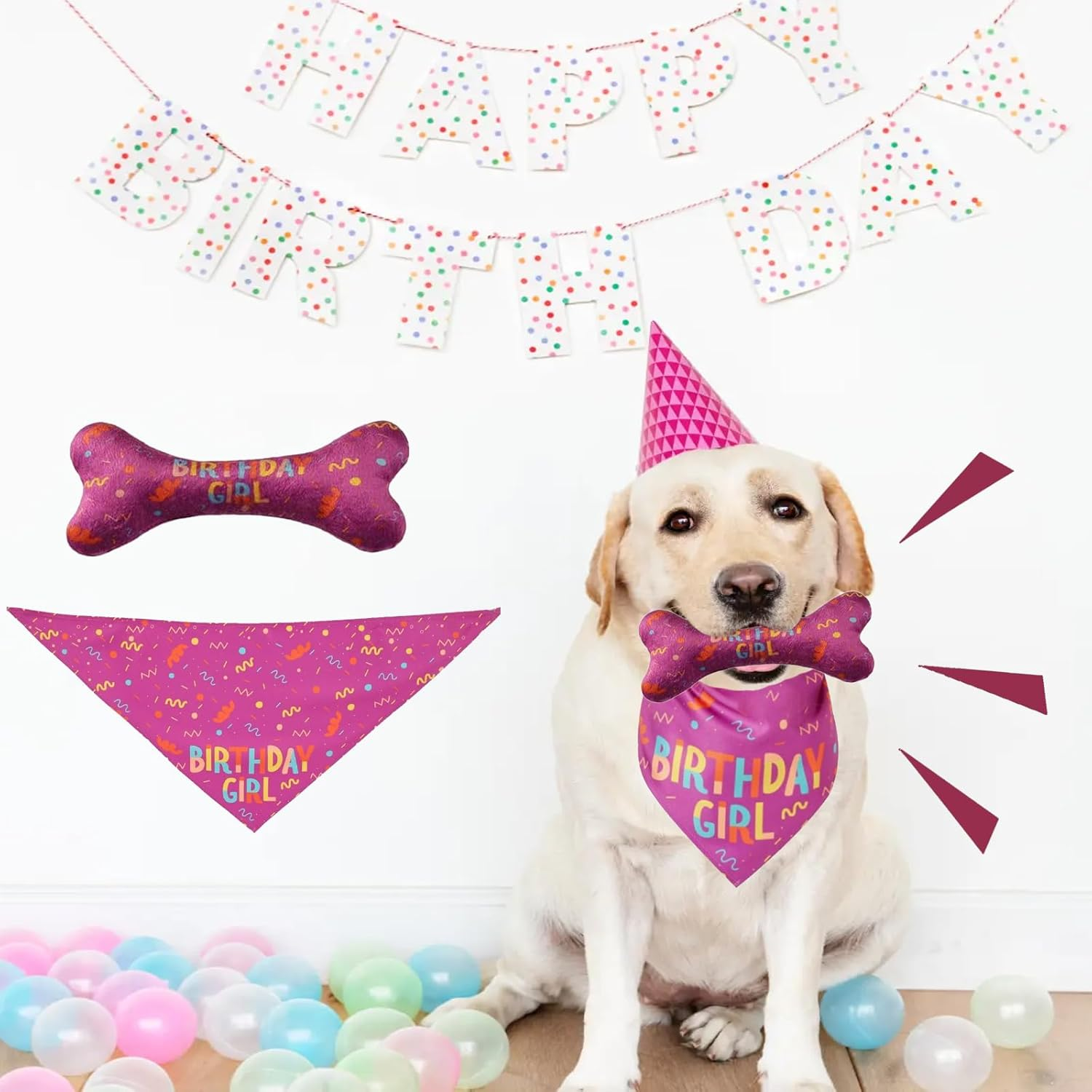 Dog Birthday Triangle Bib, Dog Birthday Bandana, Birthday Dog Bandana, Birthday Bone Toy with Dog, Suitable for Small, Medium and Large Female Dogs and Cats image number 2