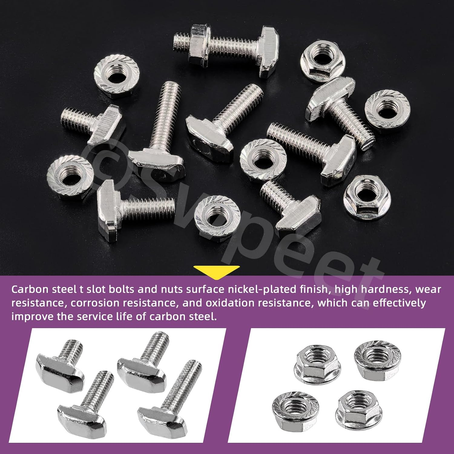 Swpeet 80Pcs 4 Sizes European Standard 30 Series M6 X 12/16/20/25Mm T Slot Drop-In Bolt and Nickel M6 Flange Nut Assortment Kit, Thread T Slot, Drop-In Bolt T-Bolt, Hammer Head Bolt, T Screw Stud image number 2