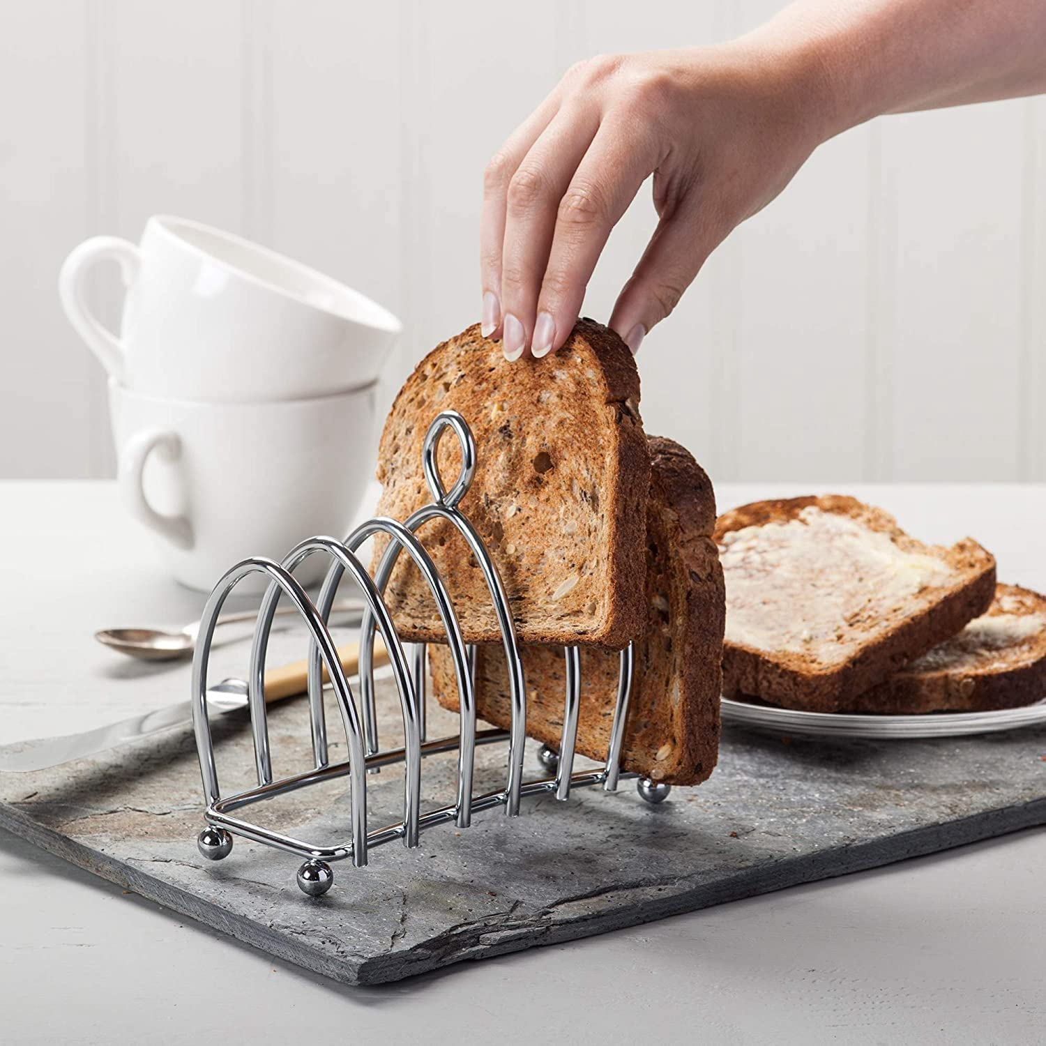 Toast Bread Rack Holder 6 Stainless Steel Toast Rack with Feet and Loop Carry Handle image number 5