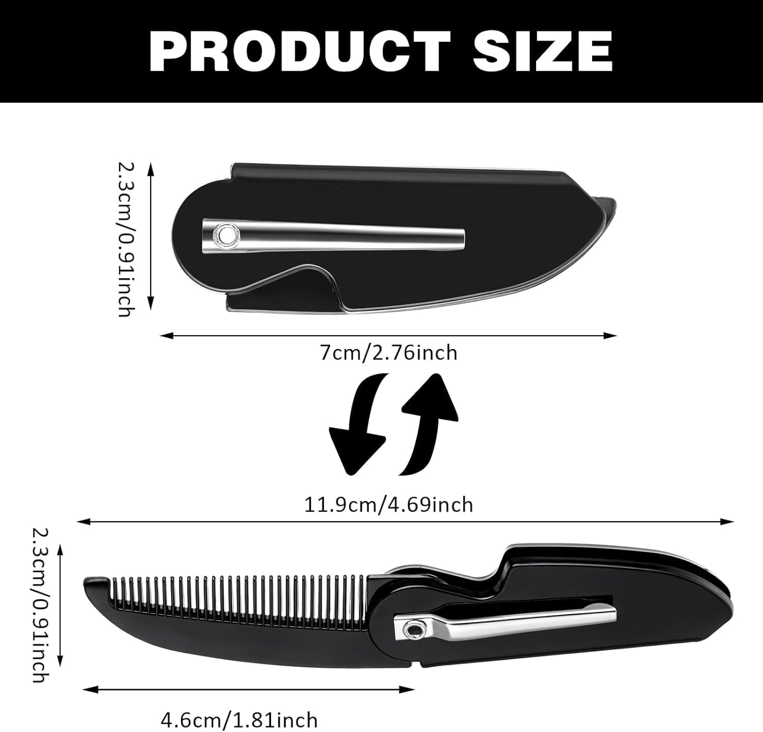Heanvmyss Folding Beard Combs for Men,3 Pcs Mini Portable Moustache Comb,Fine Tooth Comb,Anti-Static Plastic Hair Care Styling for Travel and Daily Use(Black) image number 1