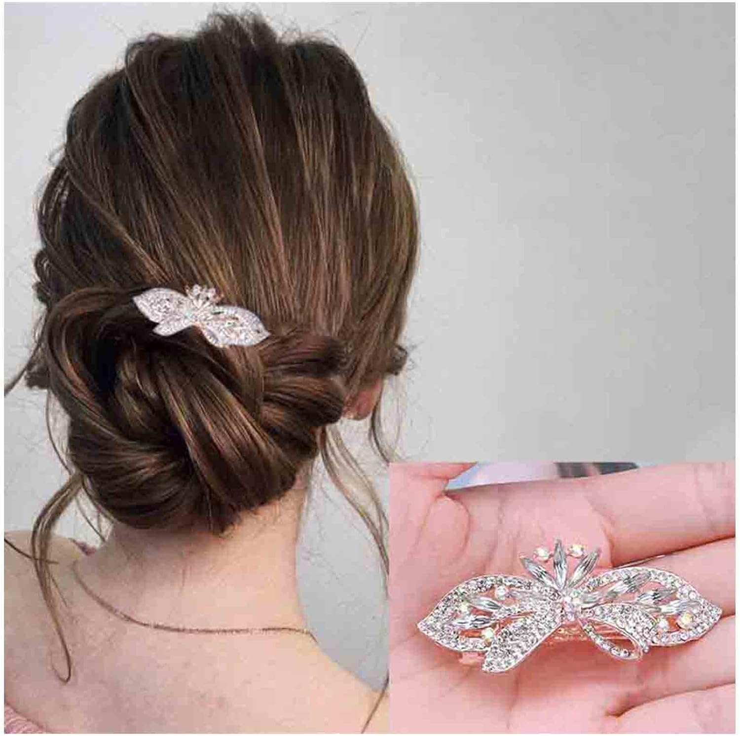 Yheakne Crystal Wedding Hair Clip Gold Flower Rhinestone Hair Clip Bling Bridal Headpiece Decorative Headpiece Crystal Bridal Hair Accessories for Women and Girls Gifts (Gold) image number 6