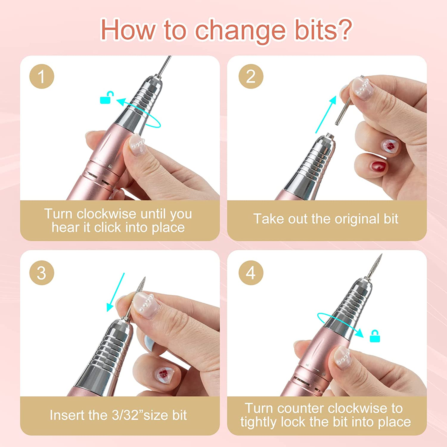 Madenia Professional Rechargeable 35000 Rpm Nail Drill Machine, Portable Electric Nail File E File for Acrylic Gel Nails, Manicure Pedicure Polishing Tools with Display Screen, Pink image number 4