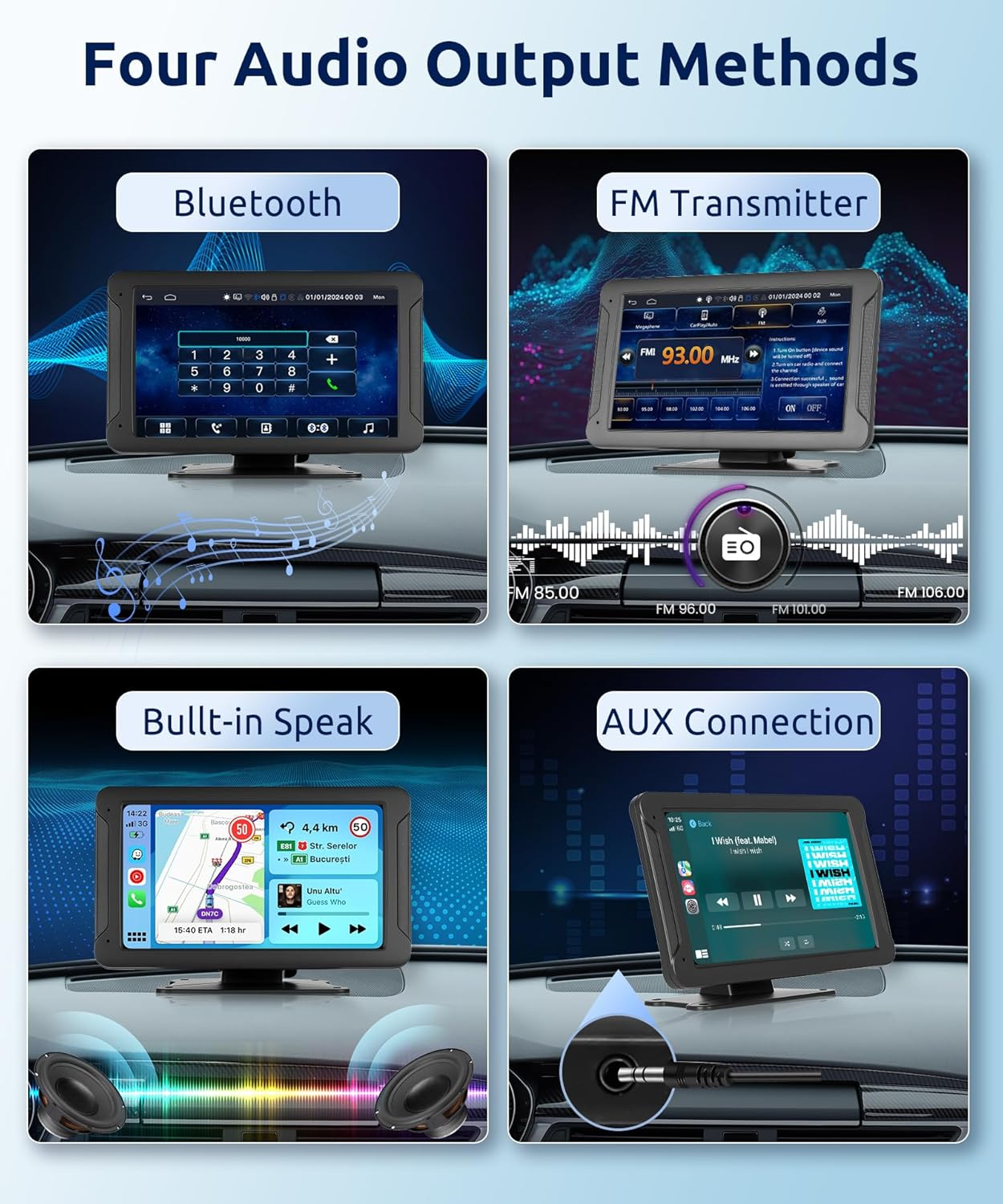 Rimoody 7 Inch Wireless Carplay Screen with Backup Camera Car Radio Portable Carplay Wireless Android Auto Screen Touch Screen Bluetooth FM Transmitter Airplay EQ TF Card Voice Control image number 5